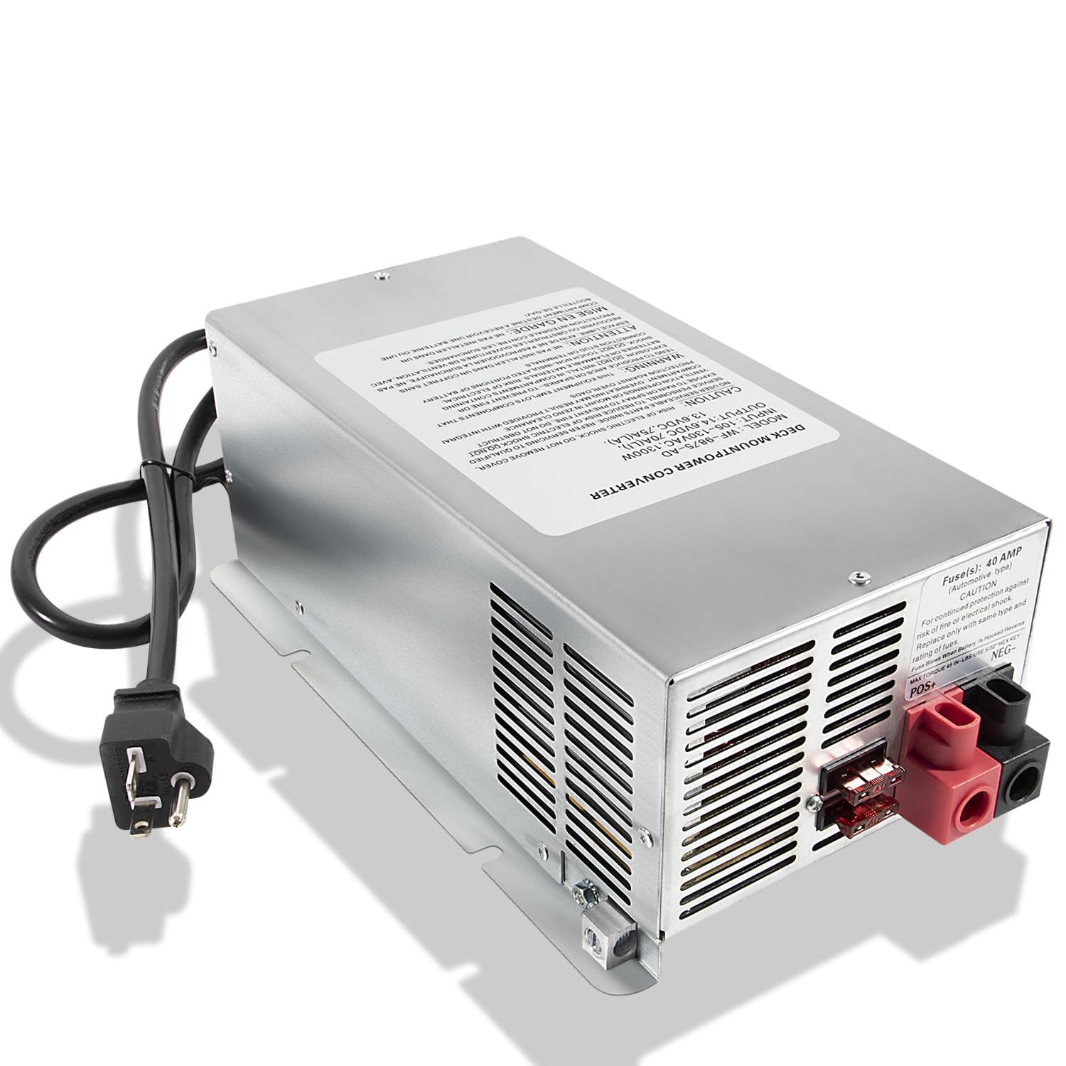 WF-9875-AD-CB 75A Deck Mount Converter Charger with Auto Detect for WF-9800 Series - Includes 20A AC Power Cord - Perfect for RV, Marine & Off-Grid Power Systems