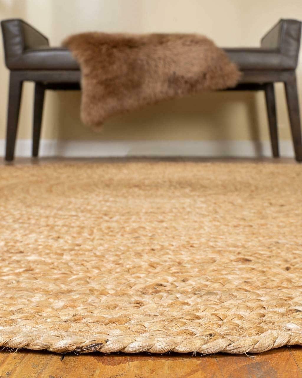 Handmade Natural Jute Farmhouse Area Rug - Braided Oval Rug for Living Room, Bedroom & Kitchen - 8x11 Feet Beige Boho Rug - Perfect for Cozy Home Decor & Farmhouse Style Interiors