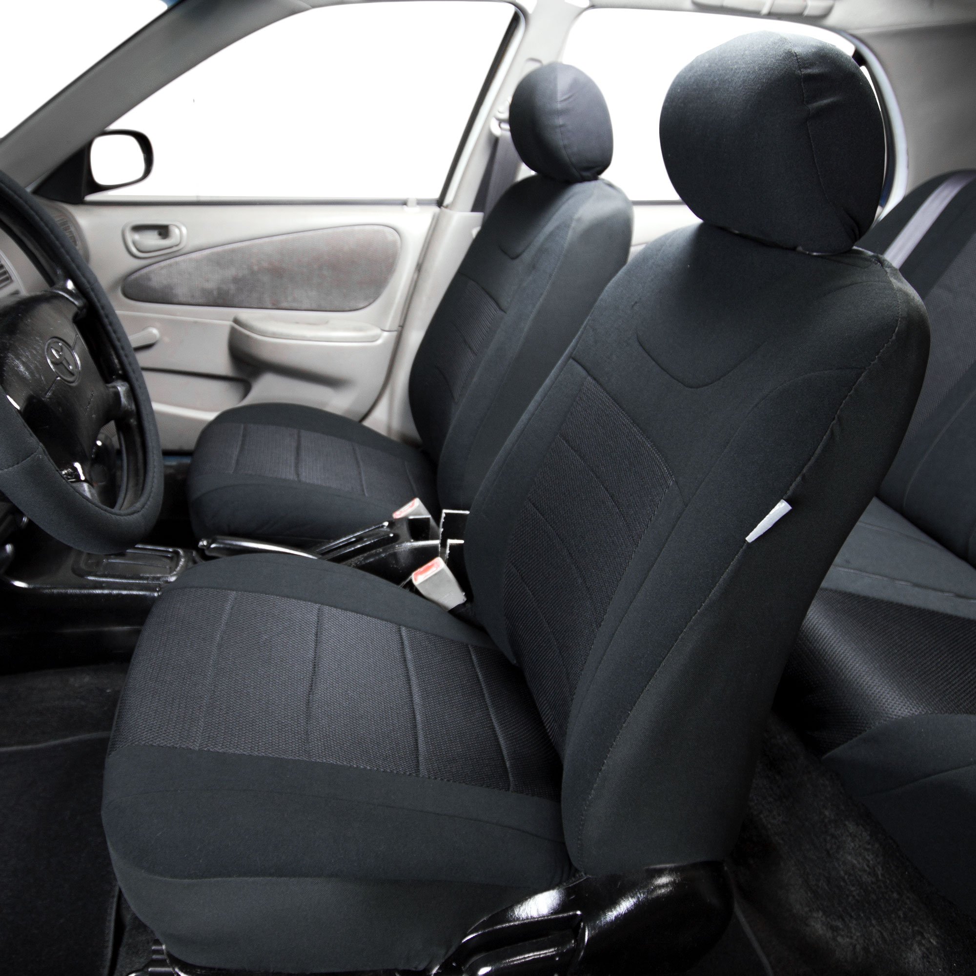 **FH Group Universal Black Sports Car Seat Covers Full Set - Airbag Compatible, Split Rear Design for Cars, Trucks & SUVs | Durable Interior Accessories for Daily Commute, Road Trips & Off-Road Adventures**