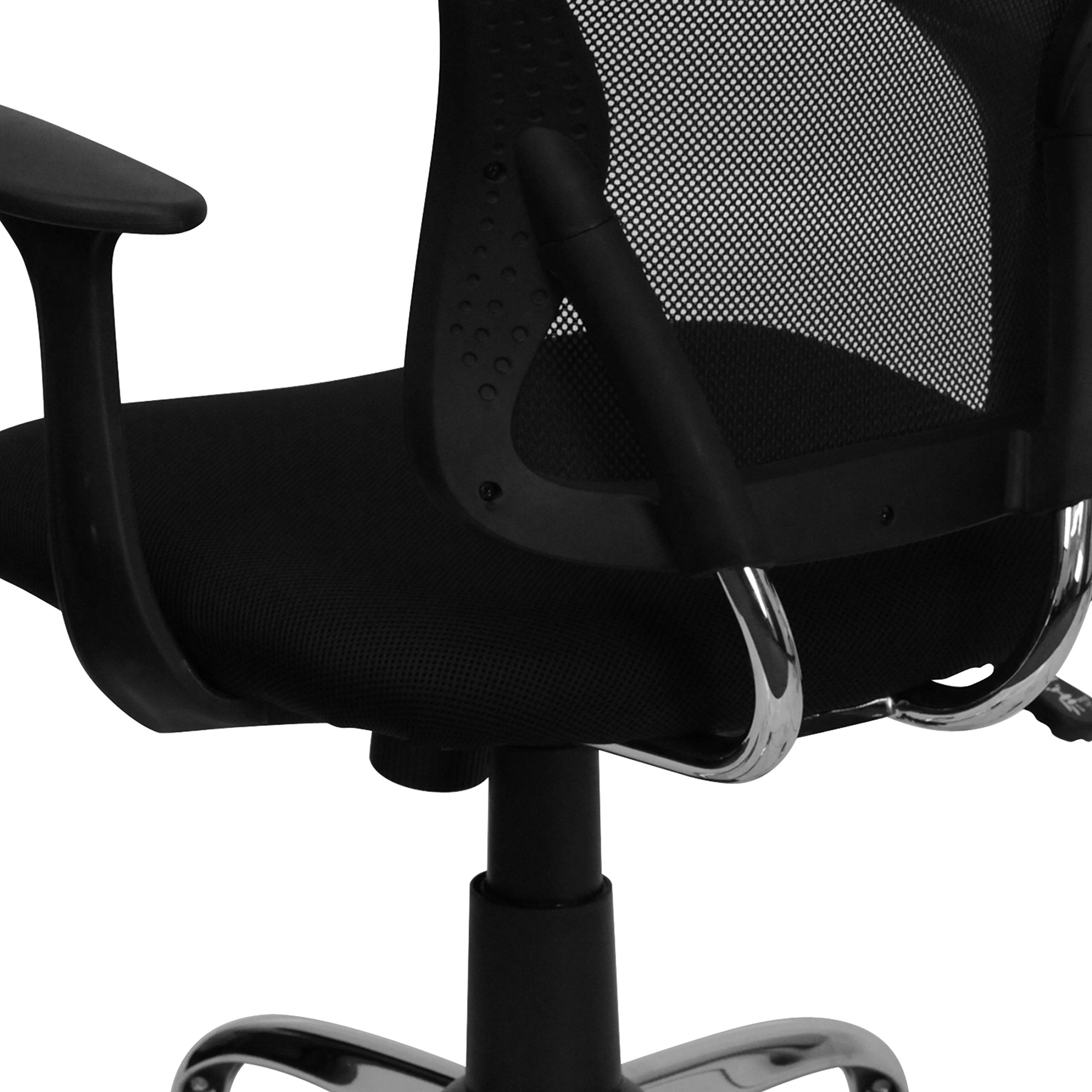 Flash Furniture Alfred Mid-Back Black Mesh Swivel Task Office Chair with Chrome Base and Arms - Ergonomic Desk Chair for Home Office, Computer Work & Gaming