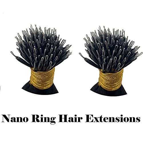 Malaysian Nano Ring Hair Extensions 100% Human Hair - Kinky Curly Nano Tip Beads for Women (12 Inch, 100 Strands, Black/Brown) | Natural Look Hair Extensions for Daily Wear, Parties & Special Occasions