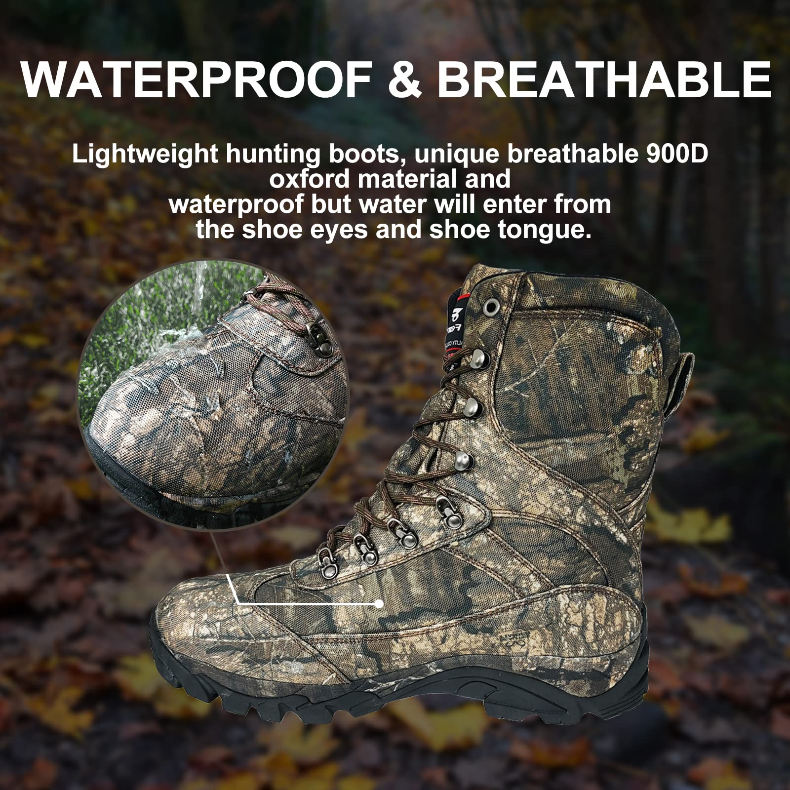 Men's 8 Fans Hunting Boots - 800g Thinsulate Insulated Winter Boots with Memory Foam Insole for Turkey Hunting, Hiking & Outdoor Adventures - Perfect for Cold Weather Hunting and Winter Hiking