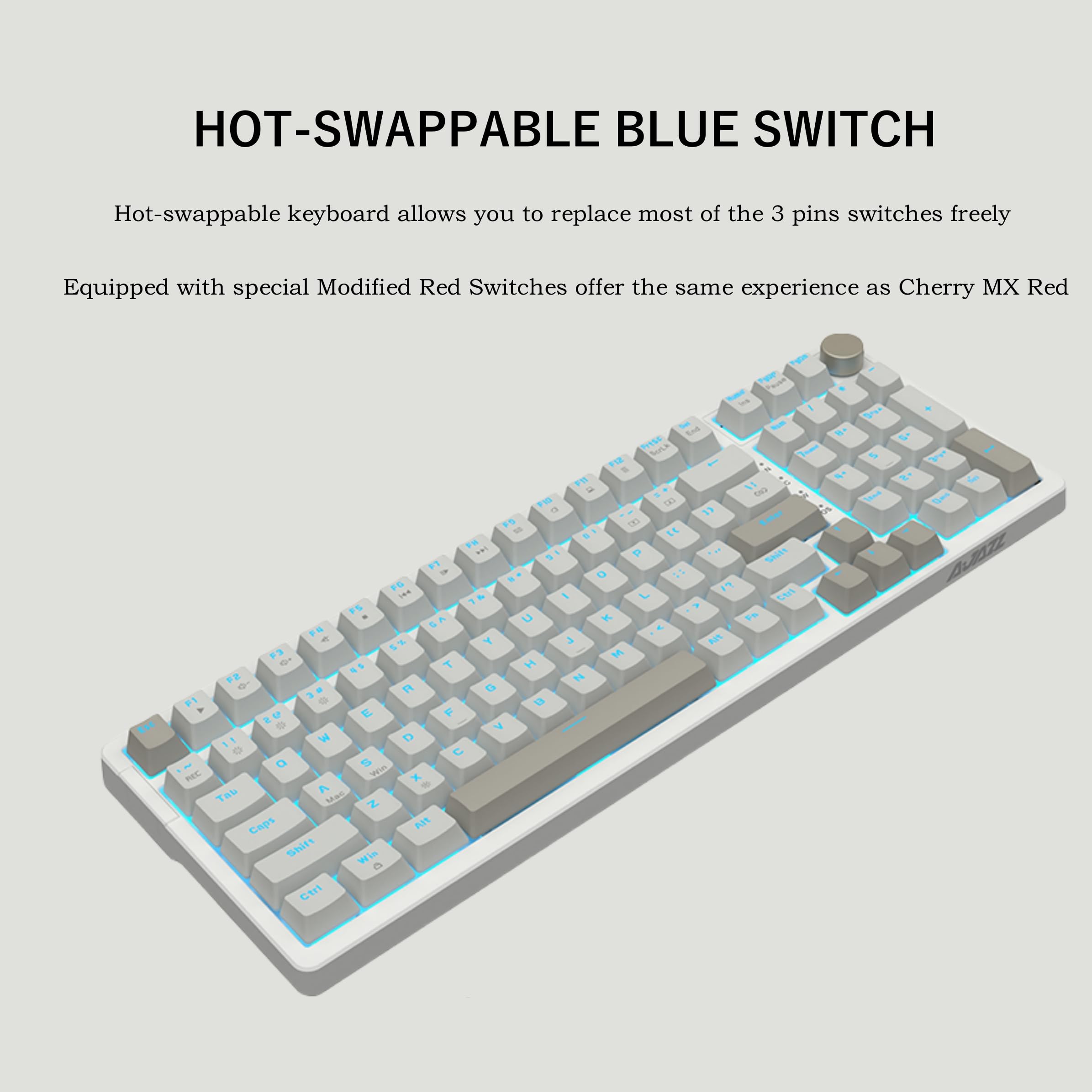 AK992 Retro Mechanical Gaming Keyboard - 98 Keys, Blue Switches, Backlit for PC Gamers