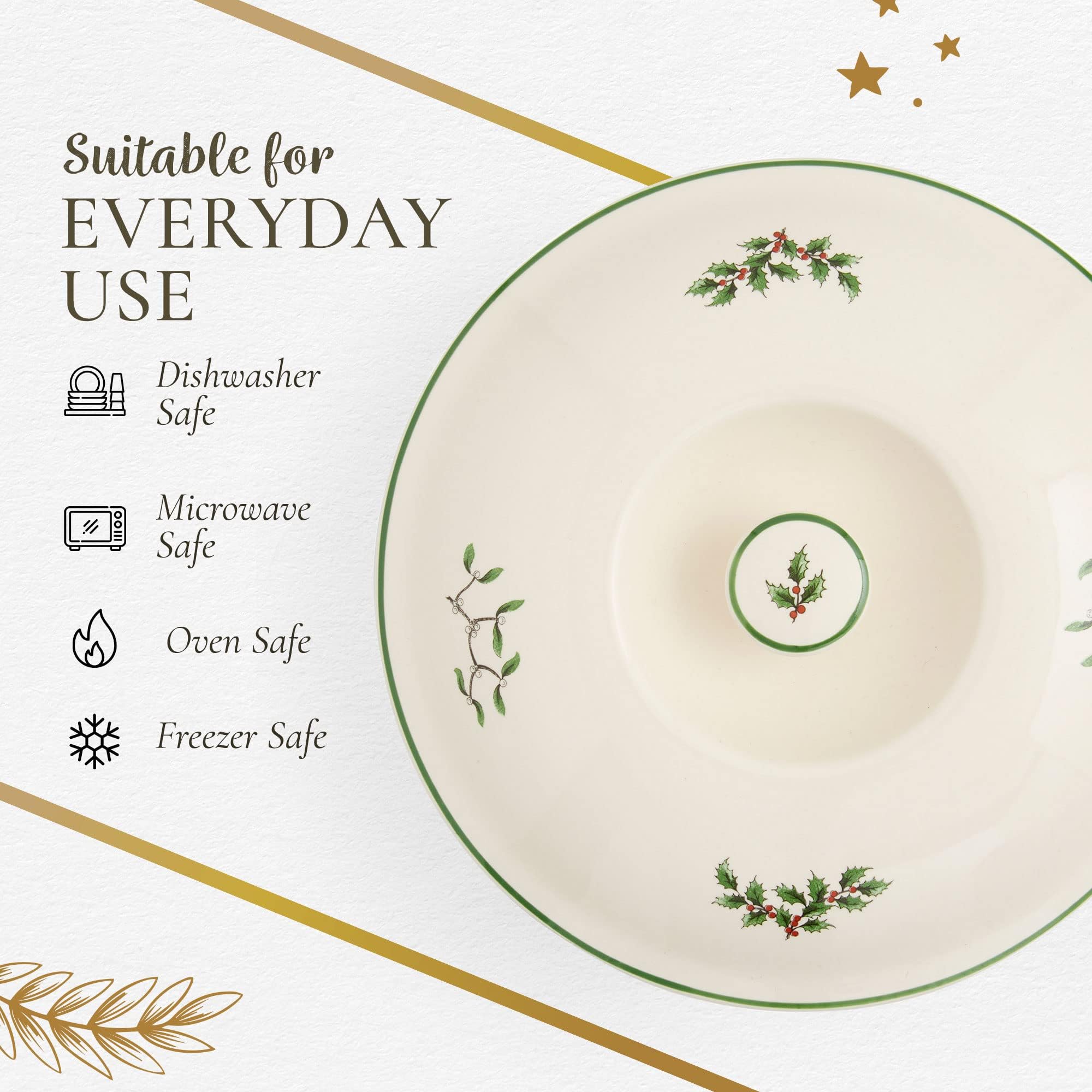 Spode Christmas Tree 1 Quart Round Casserole Dish with Lid - Stoneware Baking Dish for Holiday Desserts, Casseroles & Side Dishes - Oven, Microwave & Dishwasher Safe - Festive Holiday Serveware for Christmas Dinner, Thanksgiving & Family Gatherings