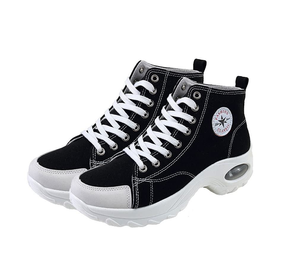 MAUGELY Women's High Top Sneakers - Fashion Canvas Shoes with Thick Platform Sole for Casual Wear & Street Style | Perfect for Walking, Running, Gym & Daily Outfits