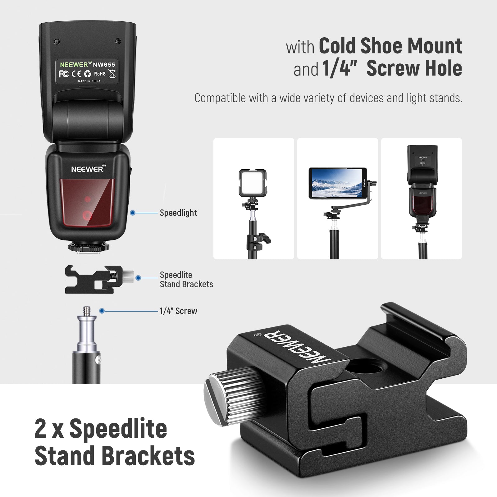 NEEWER 8-Piece Professional Hot Shoe Mount Adapter Kit for DSLR Cameras - Perfect for Photography, Videography & Studio Lighting Setups