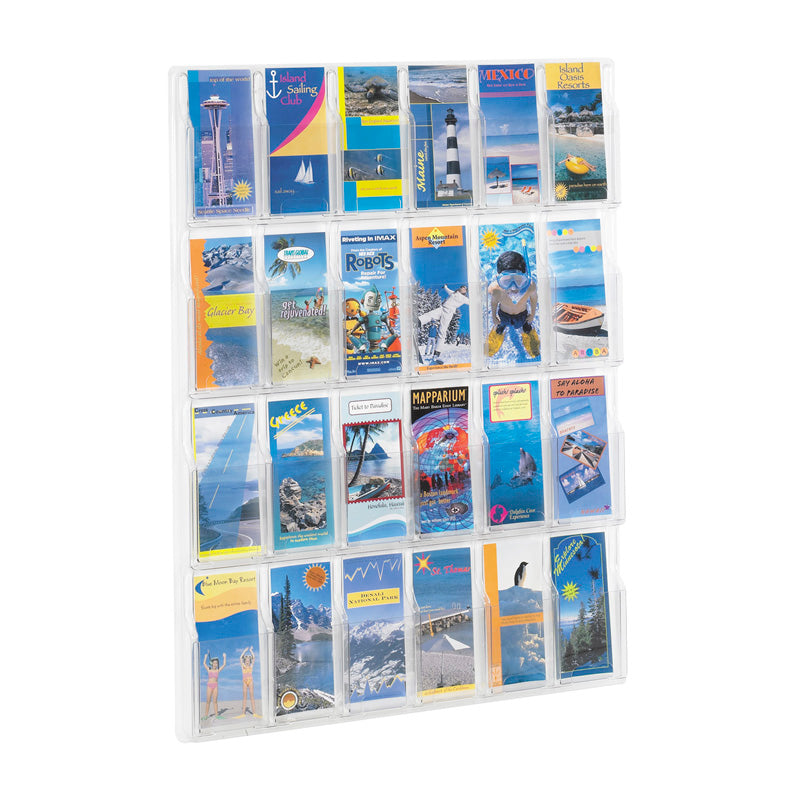 24-Pocket Clear Plastic Pamphlet Display Stand - Perfect for Brochures, Menus & Flyers in Offices, Restaurants & Retail Stores