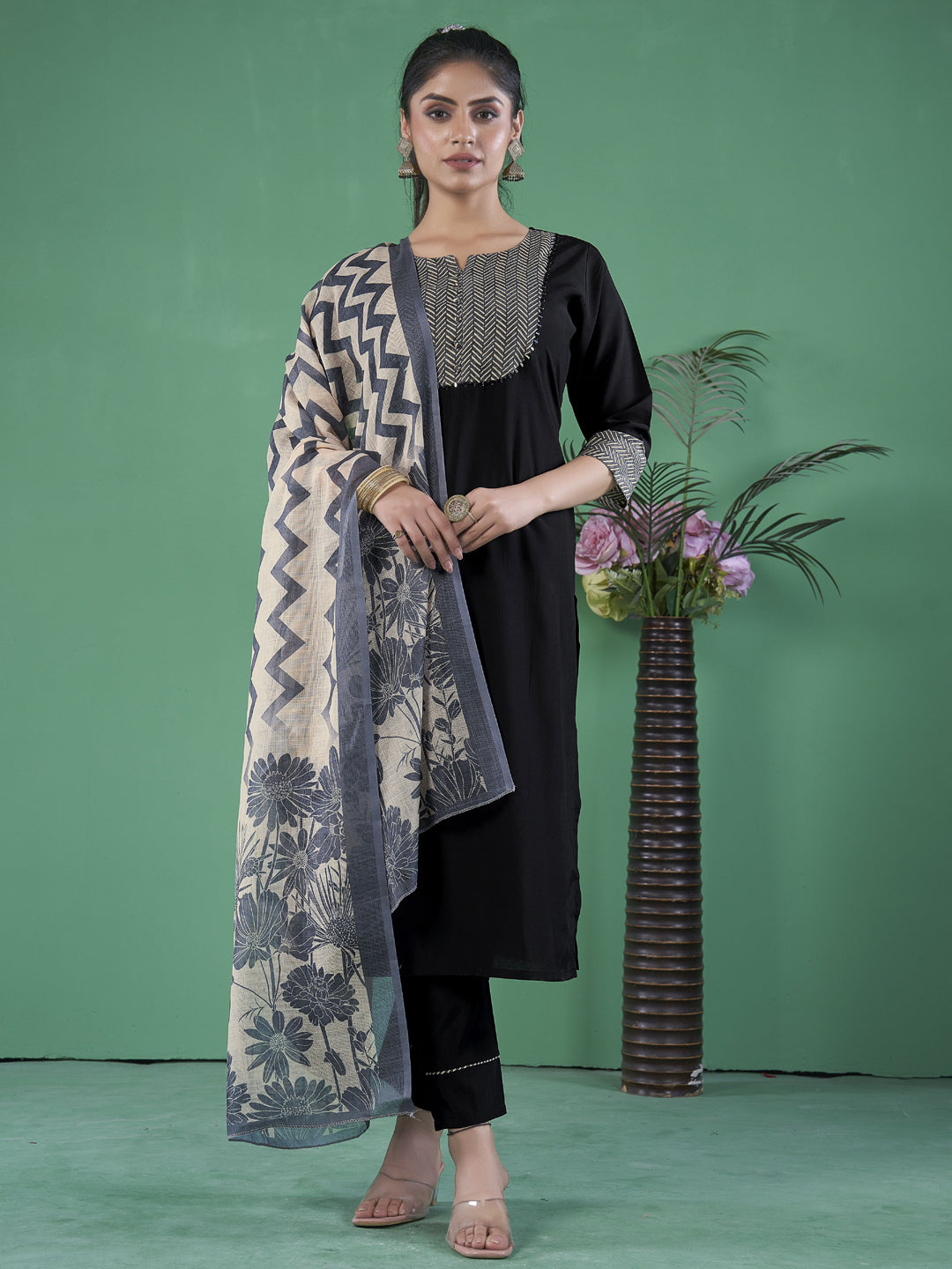 Elegant Black Designer Pant Suit with Printed Embroidery Work - Perfect for Weddings, Parties & Formal Events