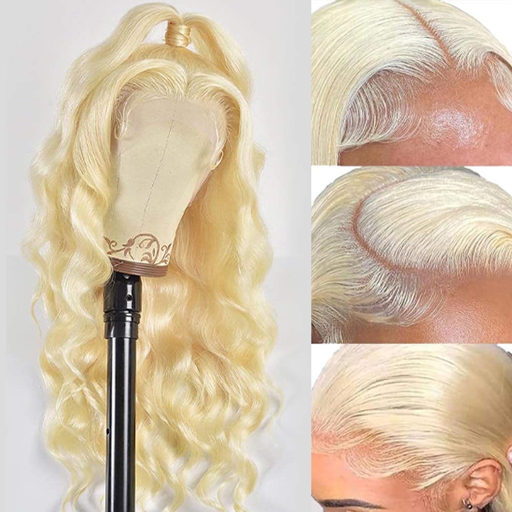 613 Blonde Human Hair Lace Front Wig - 30 Inch Body Wave 200 Density 13x6 HD Lace Frontal Pre-Plucked Wig for Women | Perfect for Daily Wear, Cosplay & Special Occasions