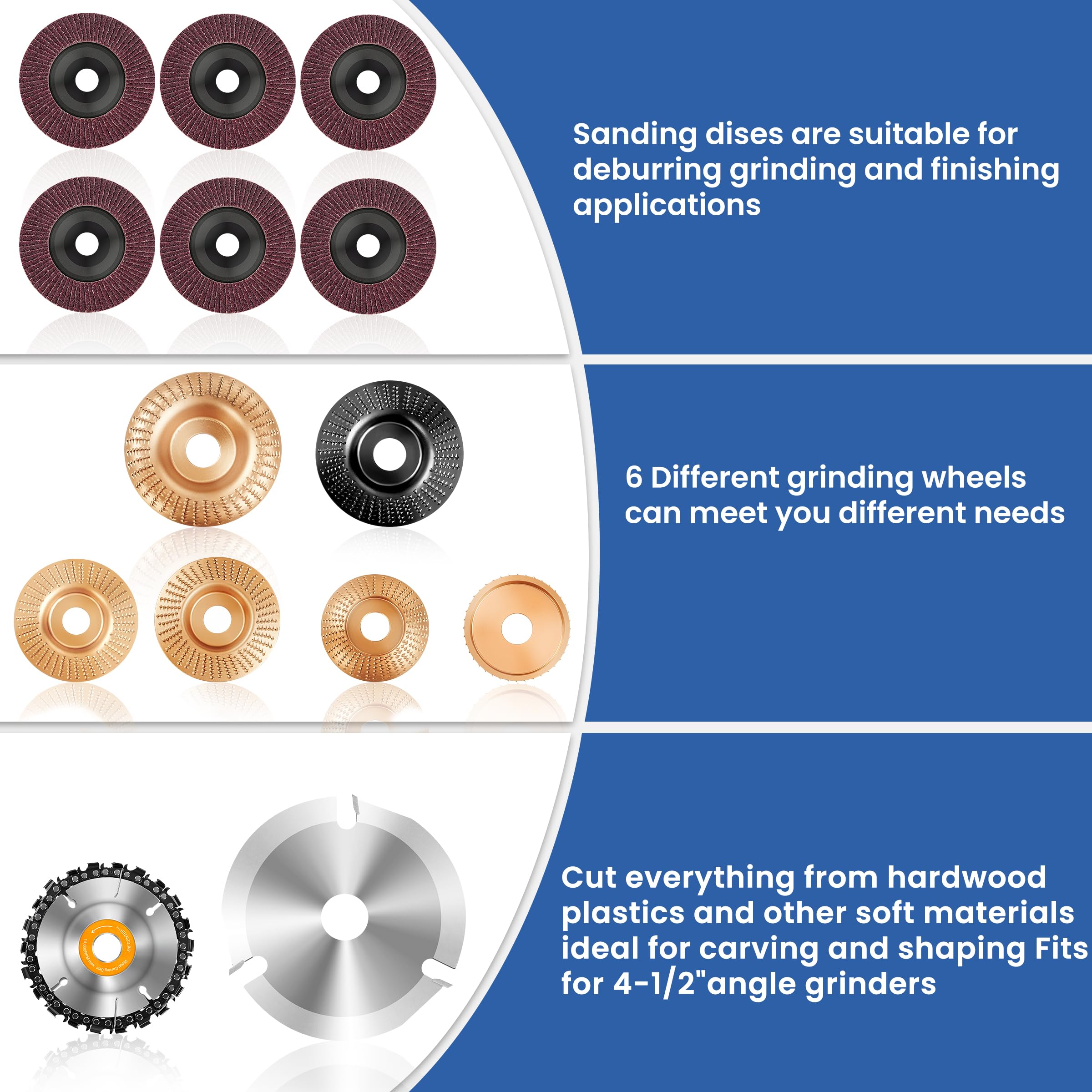 15-Piece Wood Carving Disc Set - 4 1/2 Inch Grinding Wheels with 7/8