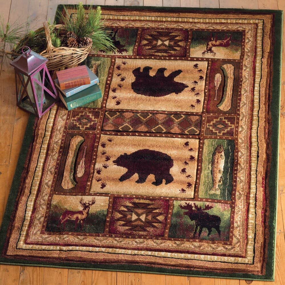 Premium Faux Sheepskin Bear Rug - Rustic Cabin Decor, Wildlife Themed Throw Rug for Living Room, Bedroom, or Lodge - Brown/Red Bear Skin Rug with Head for Cozy Home & Hunting Cabin Aesthetic