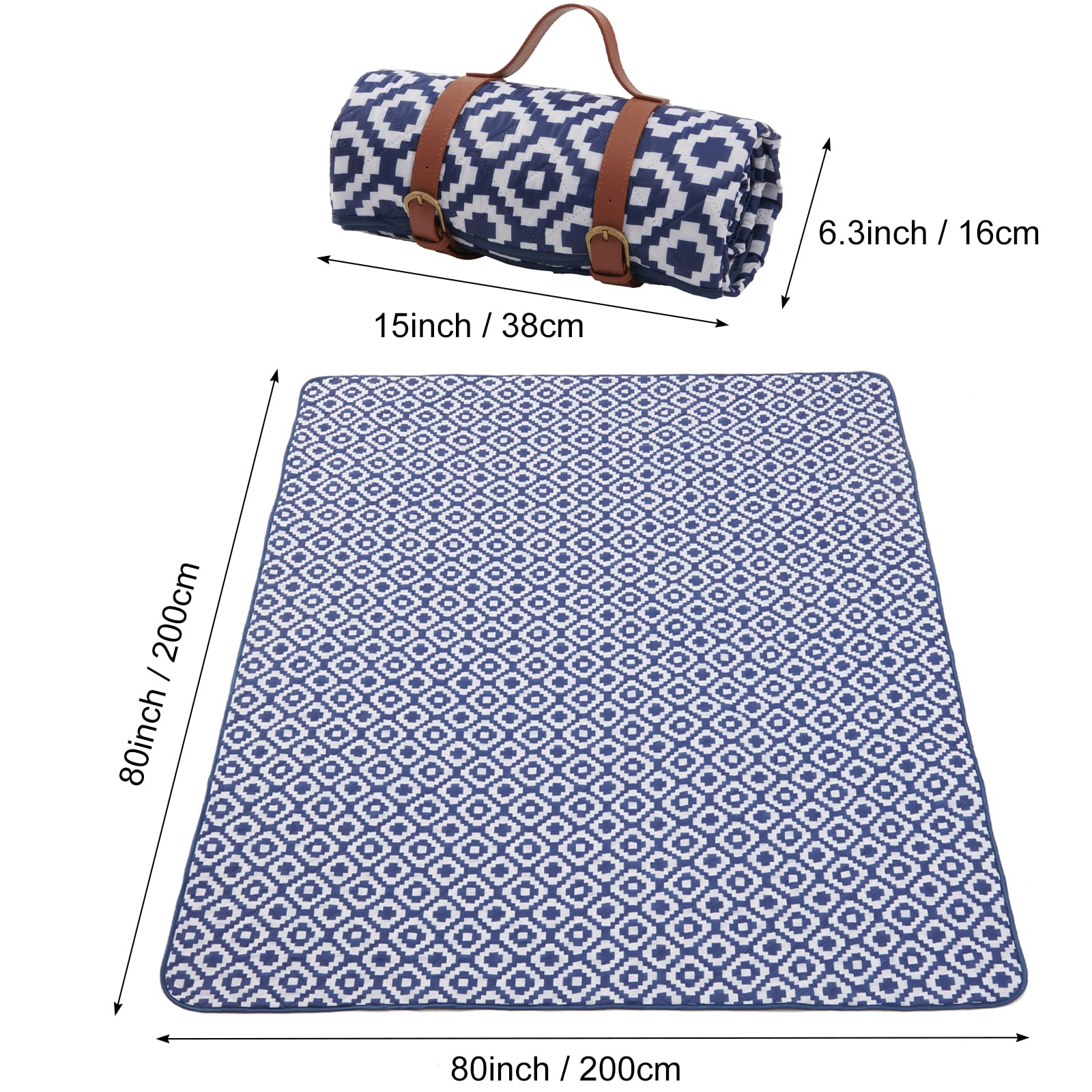 **Waterproof Sandproof Picnic Blanket with Carry Strap – Large Portable Beach Mat for Park, Travel & Hiking – Family Outdoor Blanket with Single Cushion for Picnics, Beach Days & Camping**