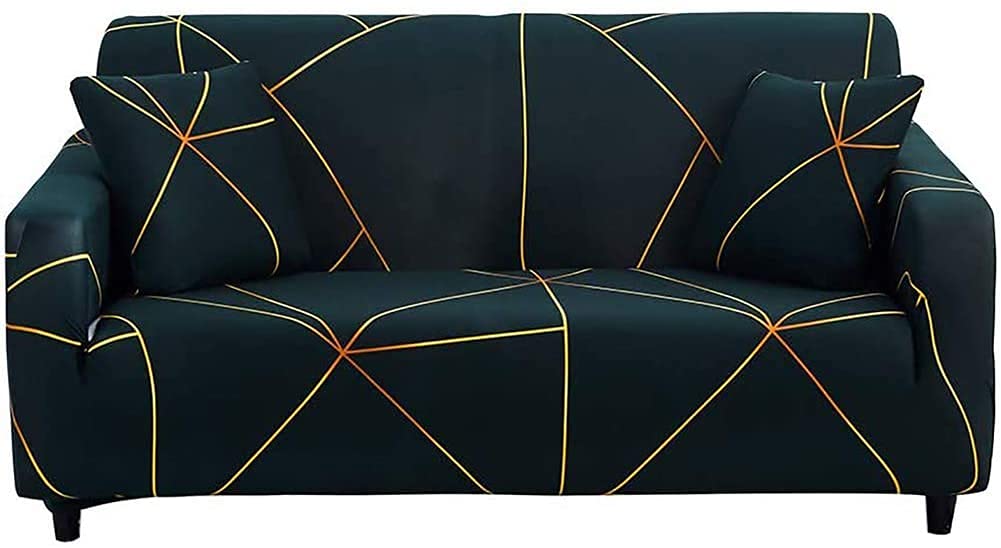 HOOBUY Stretch Sofa Cover for 2 Cushion Couch & Loveseat - Printed Slipcover with 2 Free Pillow Cases (2 Seater/Loveseat) - Perfect for Living Room, Bedroom & Home Decor Protection