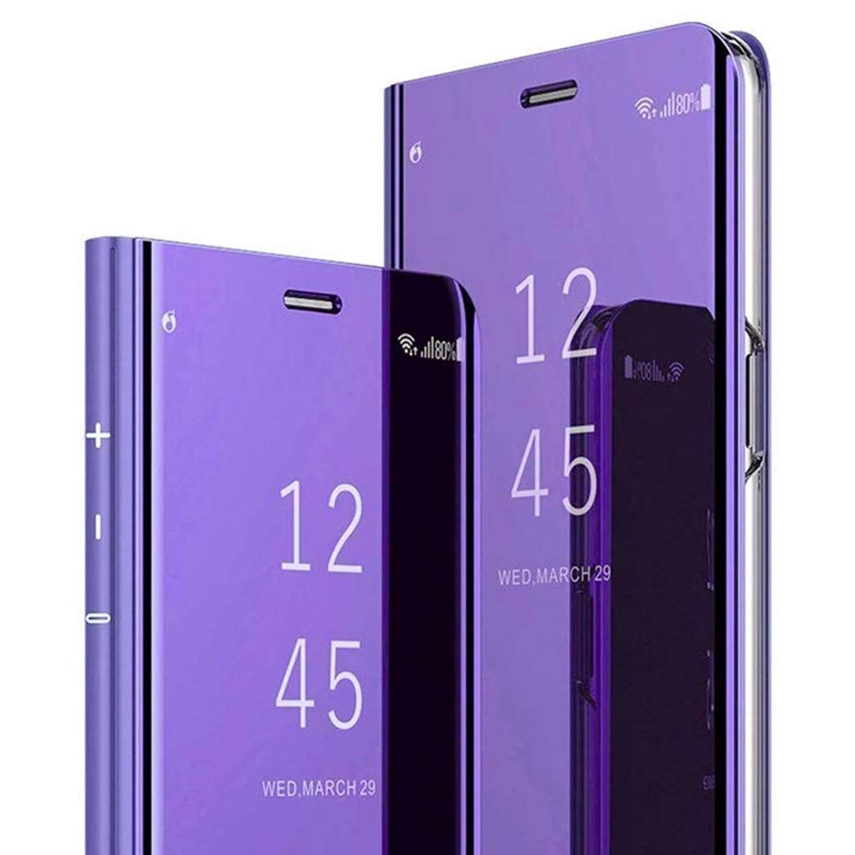 Premium Wireless Charging Mirror Case for Samsung Galaxy A33 5G - Ultra Thin Luxury Smart Display Cover with Clear View (QH Purple) - Perfect for Work, Travel & Everyday Protection