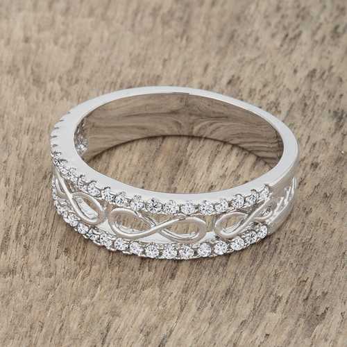 0.4ct CZ Rhodium Infinity Band Ring for Women - Elegant Contemporary Wedding, Engagement & Anniversary Jewelry Gift - Perfect for Everyday Wear & Special Occasions