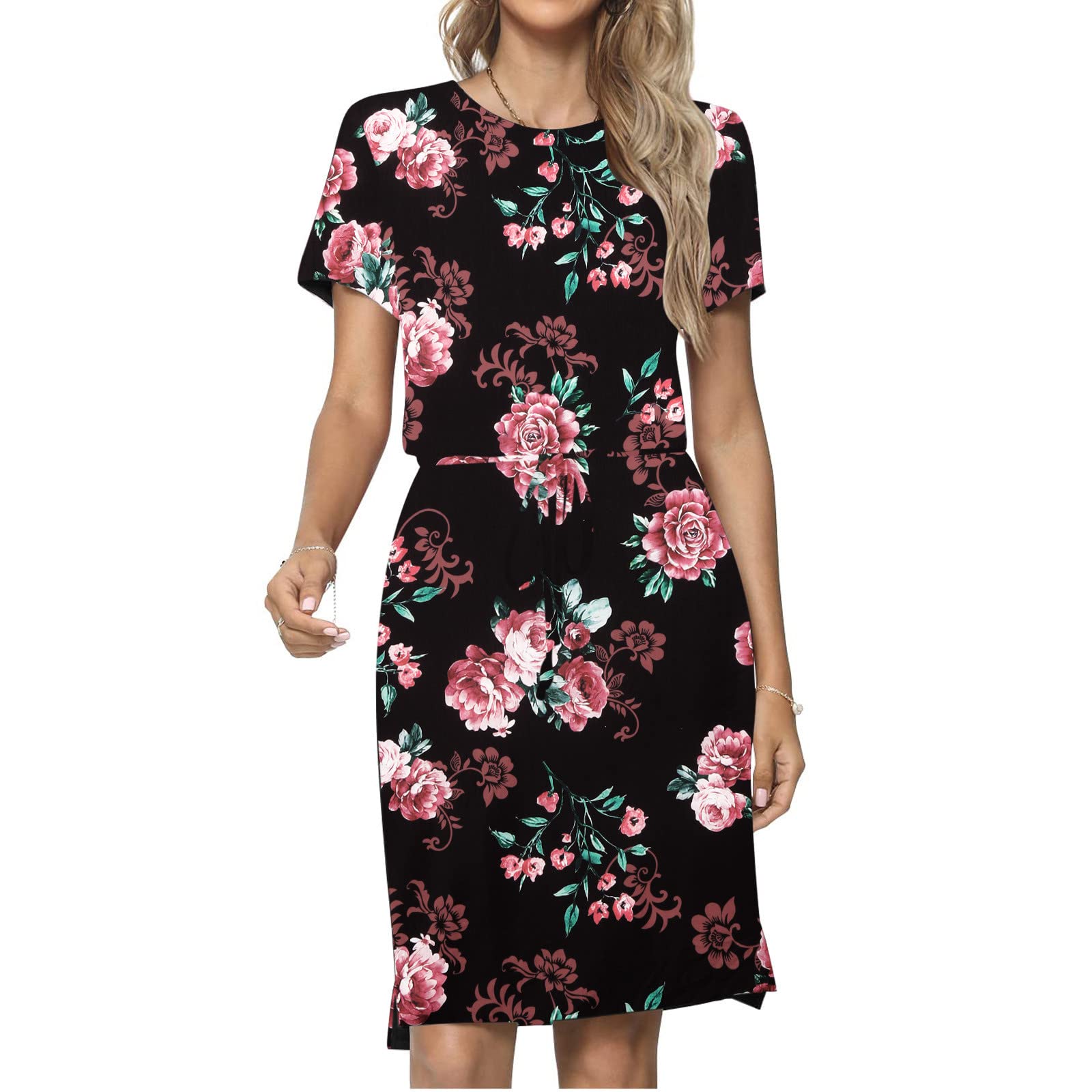 Women's Summer Dresses 2023 - Short Sleeve Round Neck Casual Floral Print Dress | Perfect for Beach Vacation, Outdoor Parties & Daily Wear