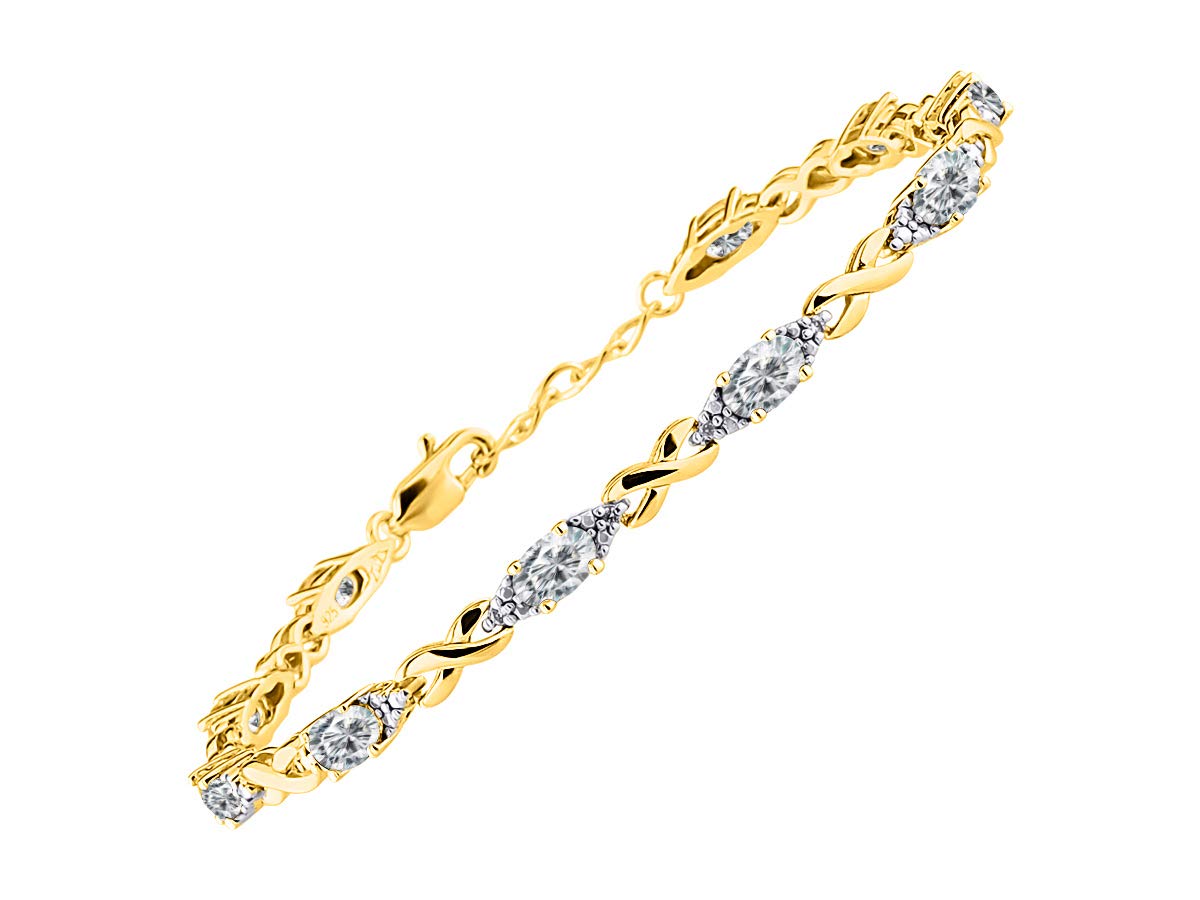 RYLOS Yellow Gold Plated Silver XO Hugs & Kisses Tennis Bracelet for Women – 6x4mm Gemstone & Genuine Diamonds, Adjustable 7