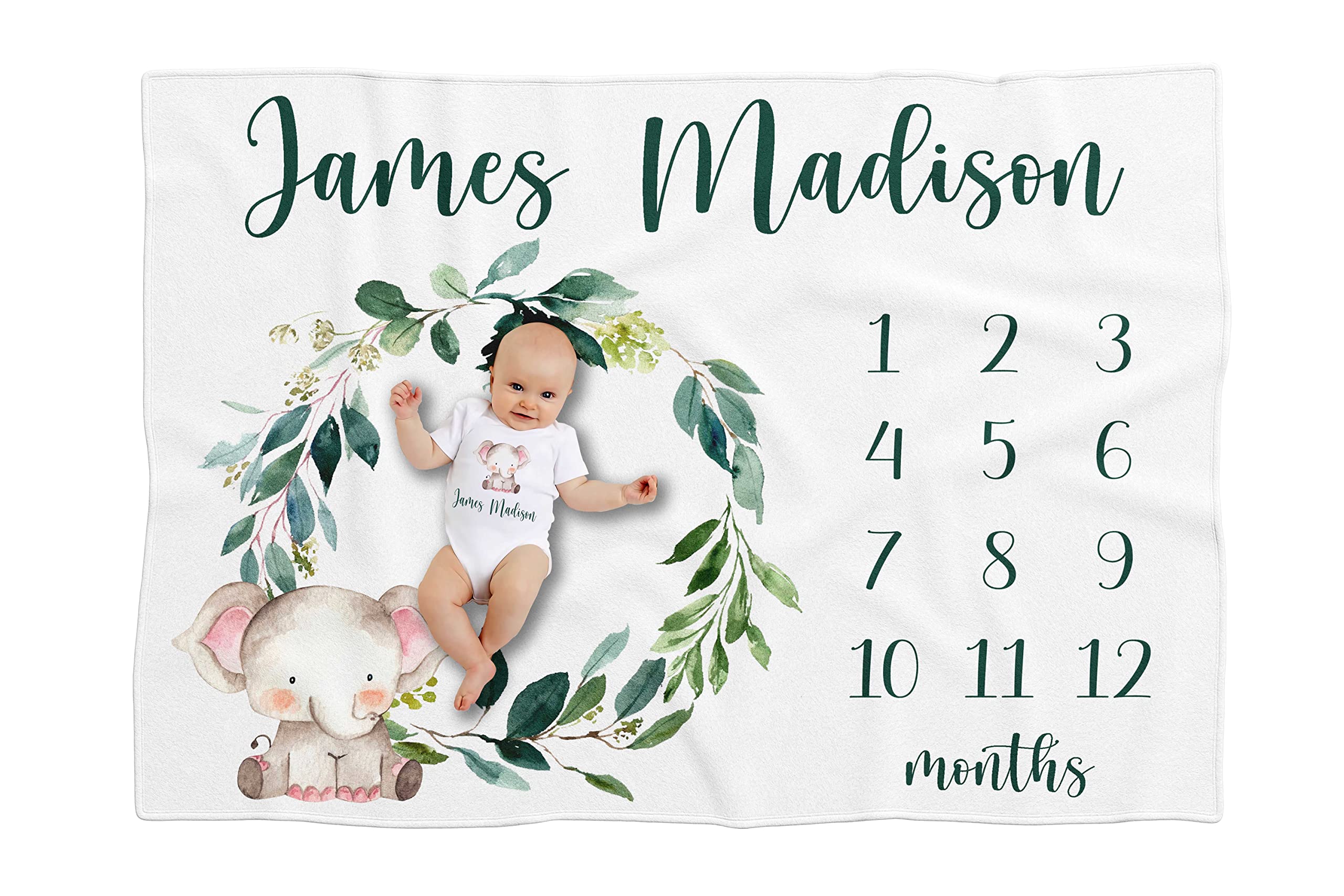 **Personalized Baby Milestone Blanket - Custom Name Safari Jungle Animals Monthly Blanket for Baby Boy, Unique Newborn Shower Gift - Perfect for Nursery Decor, Photo Props & First Birthday Keepsake**