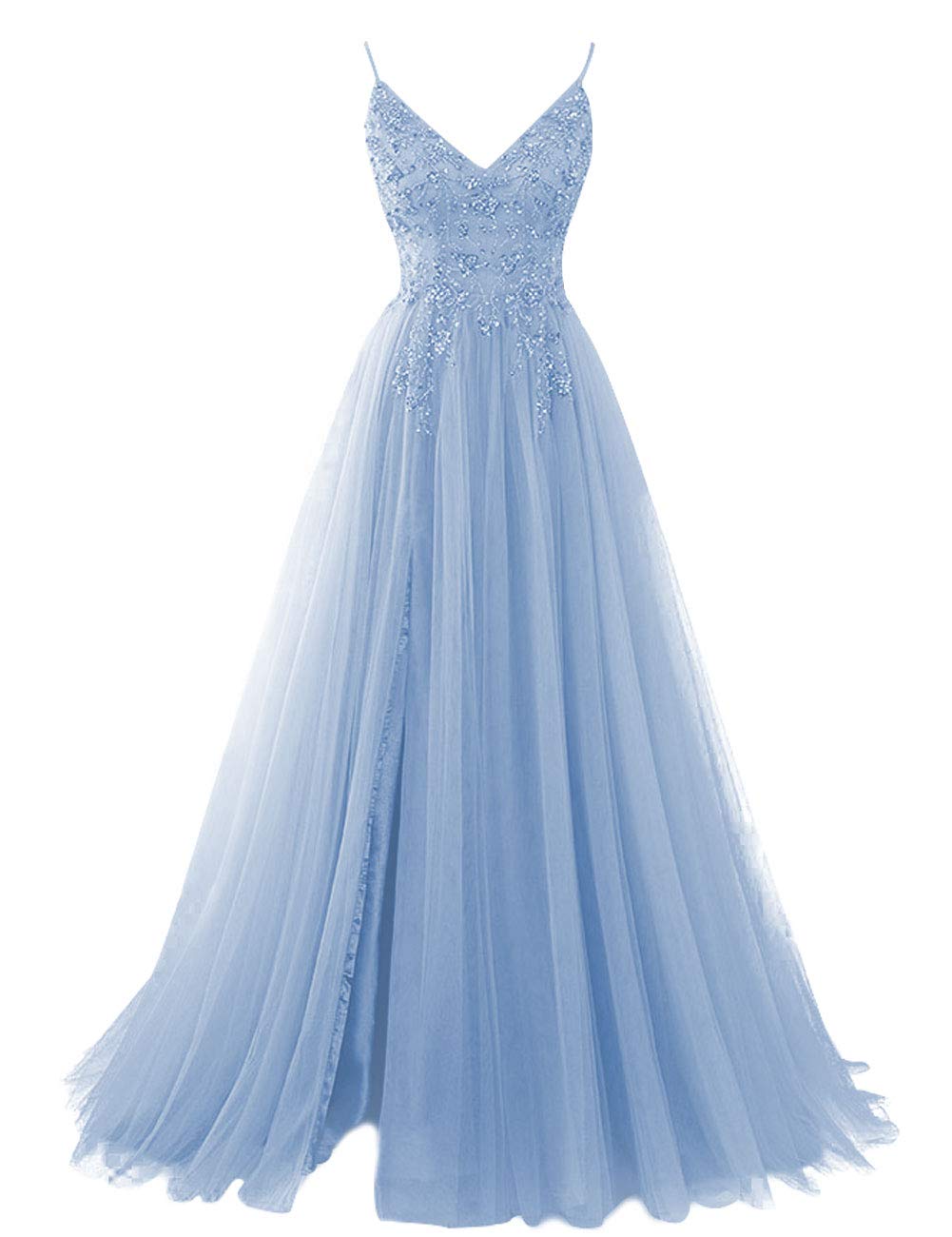 Elegant Long Prom Dresses with Beading & Tulle - V-Neck Formal Evening Gowns for Homecoming, Wedding, and Special Occasions