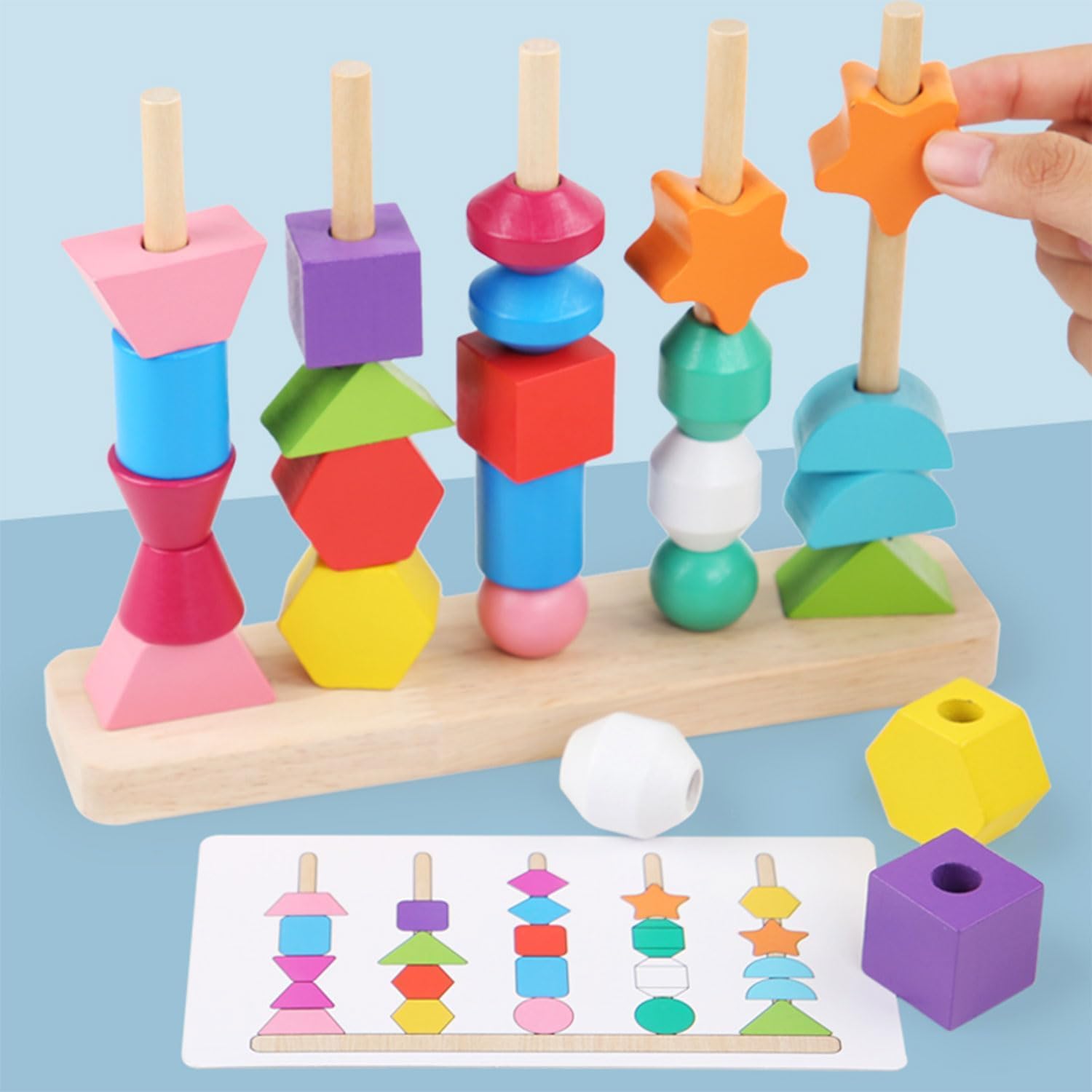 Montessori Toys for Toddlers 2-5, Wooden Beads & Stacking Blocks STEM Learning - Perfect for Preschool Play & Gifts