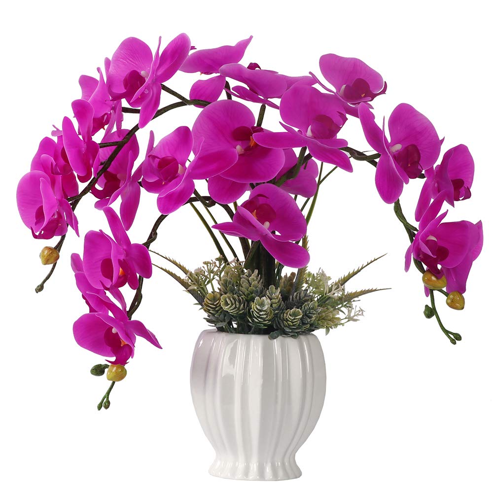 Premium Artificial Orchid Plant in White Vase - Realistic Fake Flowers for Home & Office Decor - Perfect for Living Room, Bedroom, Dining Table Centerpiece (Style 4)