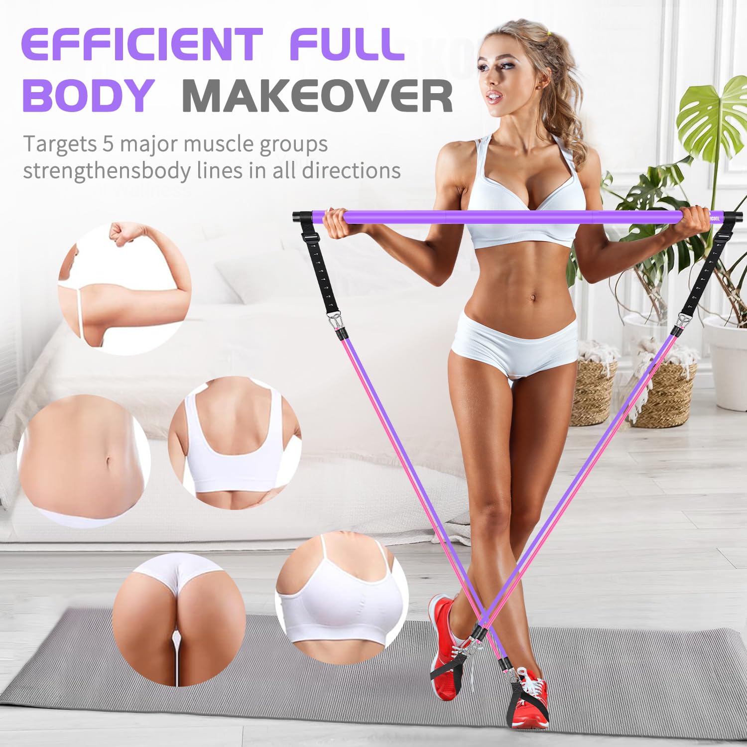 Pilates Bar Kit with Resistance Bands - Full Body Workout Equipment for Women & Men - Home Gym Yoga & Fitness Training - Perfect for Strength Training, Stretching, and Toning at Home or Gym
