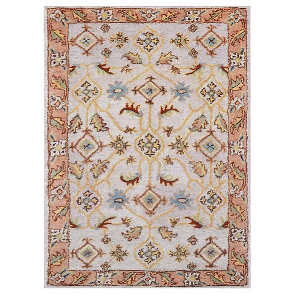 Hand Tufted Wool Eco-Friendly Area Rugs 6x9 Feet - Rectangle Cream & Brown Oriental Traditional Design, High Pile Thick Handmade Non-Slip Rug for Living Room, Bedroom, Dining Room (K00721)