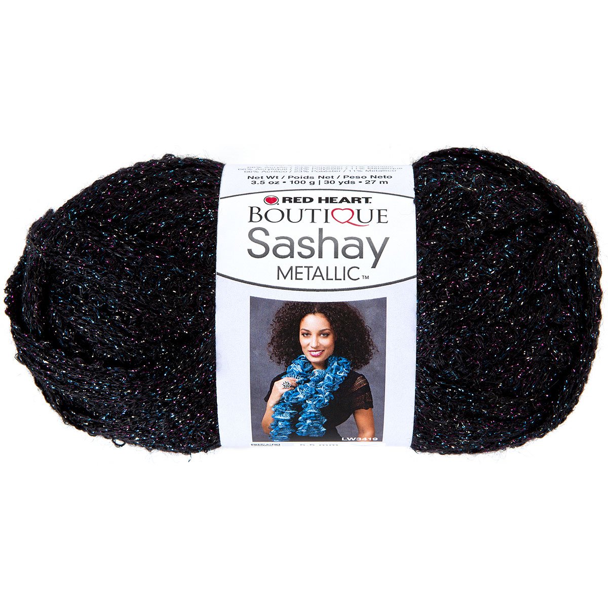 RED HEART Boutique Sashay Metallic Yarn - Onyx Black | Sparkly Crochet & Knitting Yarn for Scarves, Shawls & DIY Fashion Accessories