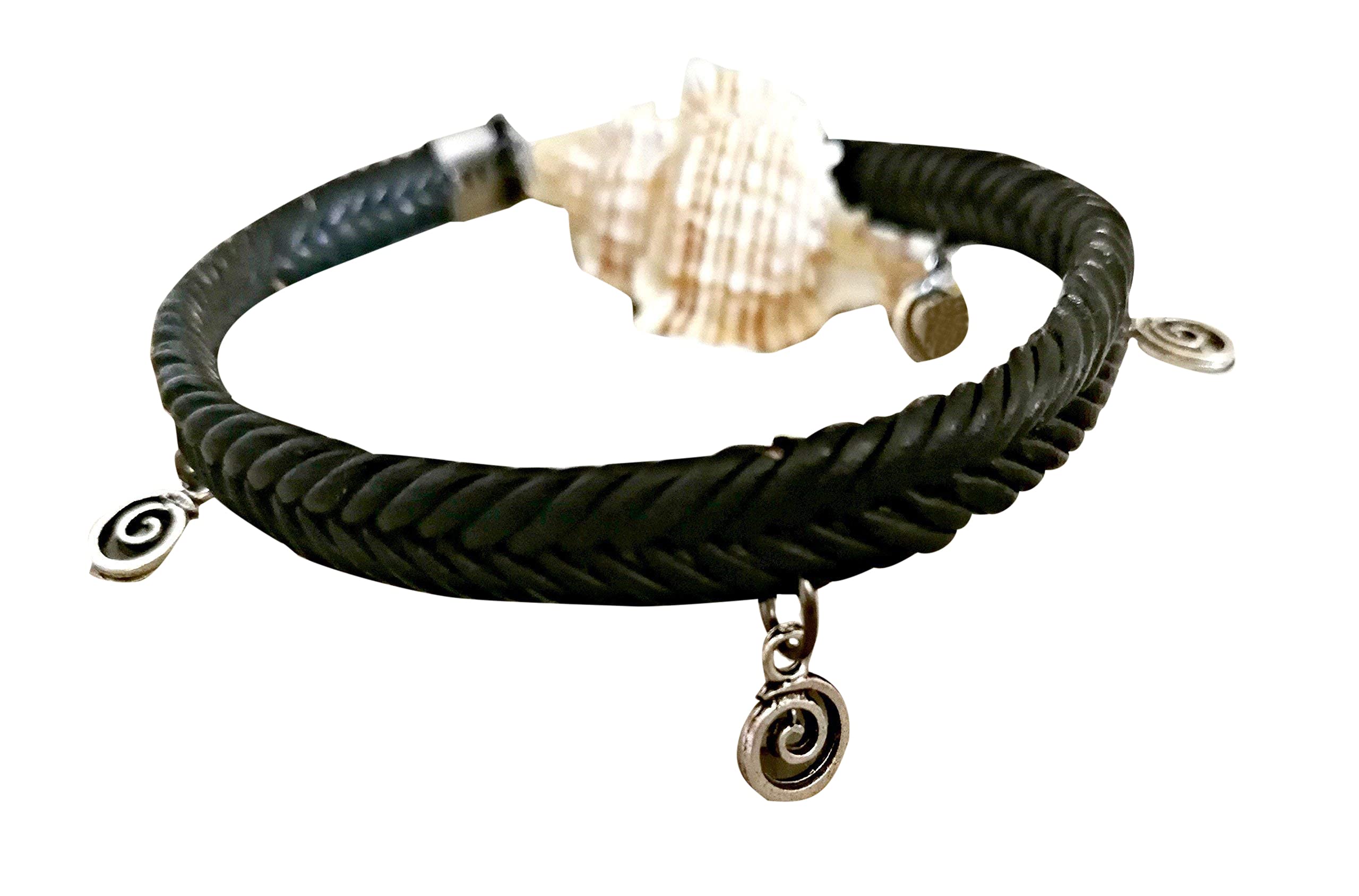 Braided Black Leather Anklet for Women - Adjustable Ankle Wrap Bracelet with Spiral Charms | Boho Jewelry for Summer, Beach, Festival & Everyday Wear