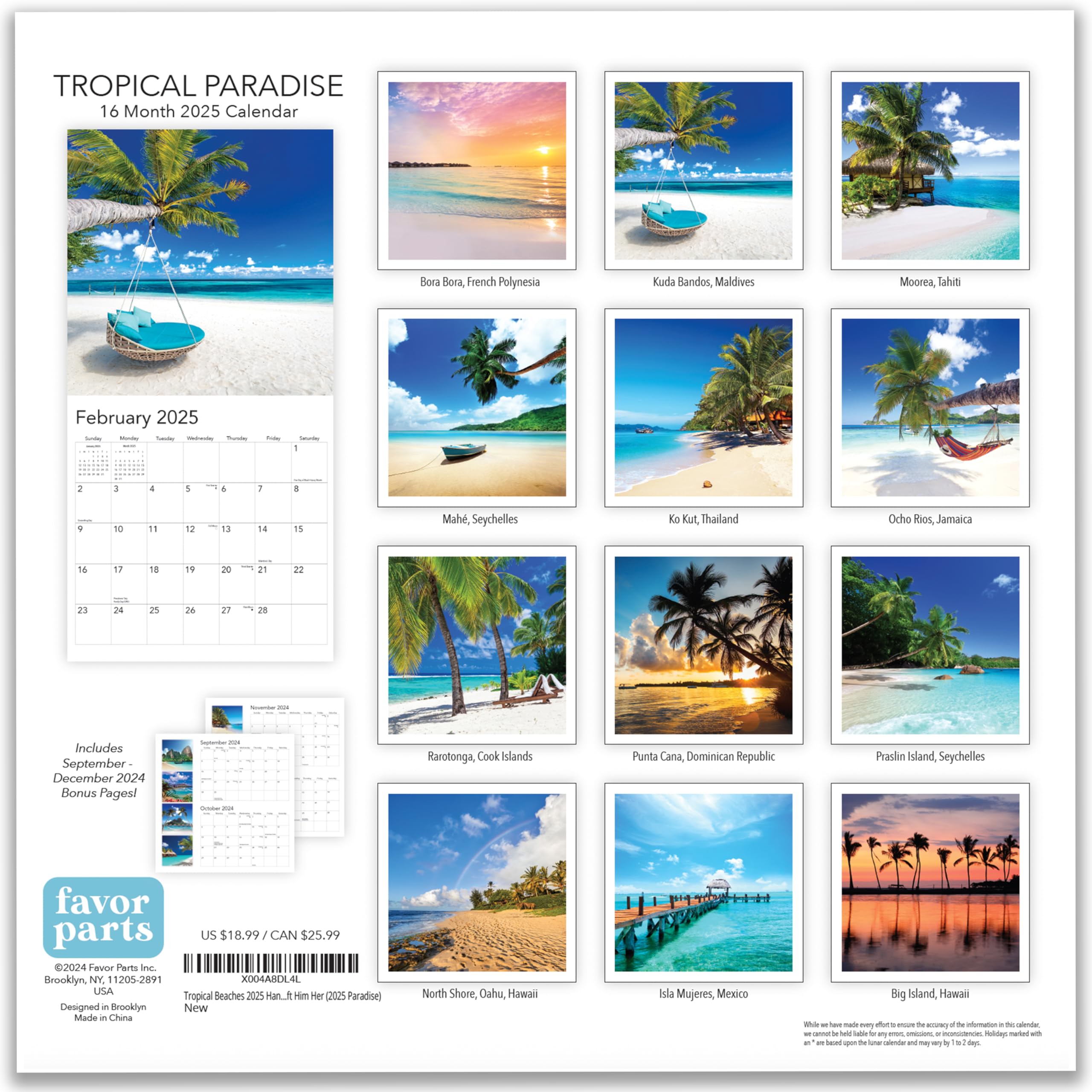 2025 Tropical Paradise Beaches Wall Calendar - Full Page Monthly Travel & Vacation Photography - Perfect for Home, Office Decor & Beach Lover Gifts (Hangable, Organizer, Planner) - Ideal for Holiday Planning, Birthday Presents & Coastal Decor Inspiration