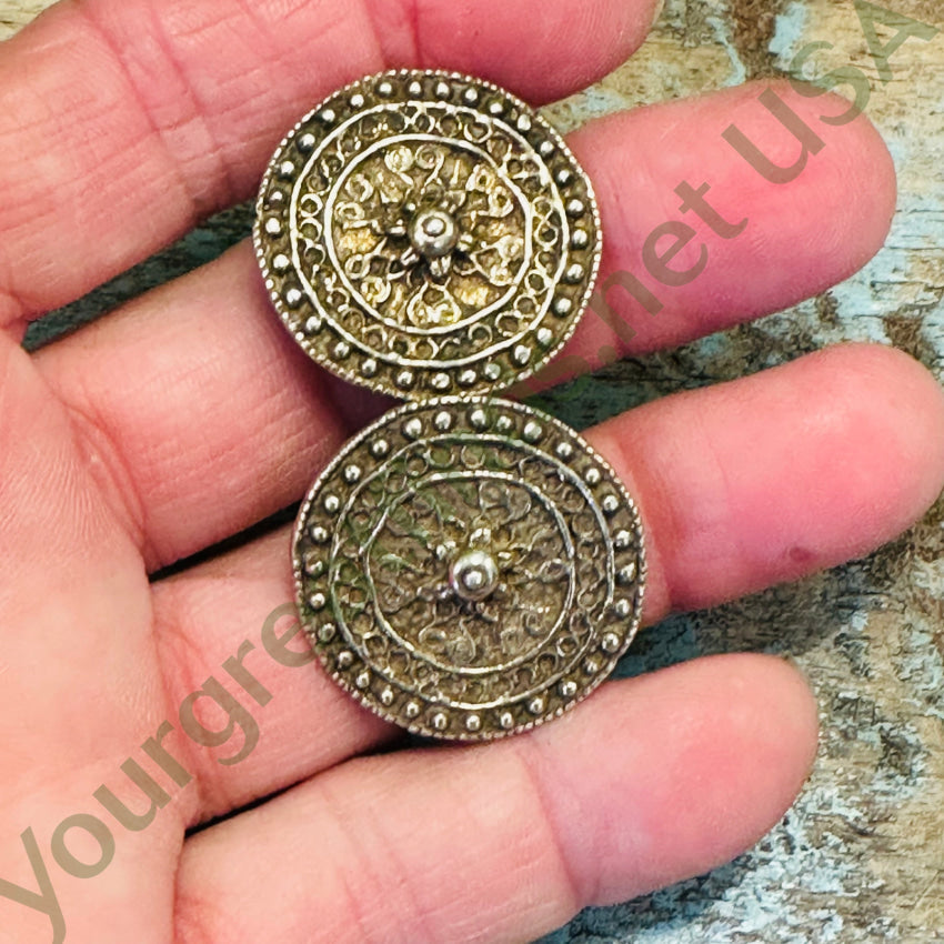 Vintage Gold Over Sterling Silver Medallion Clip Earrings - Italian Handmade Jewelry for Women - Perfect for Parties, Weddings & Special Occasions