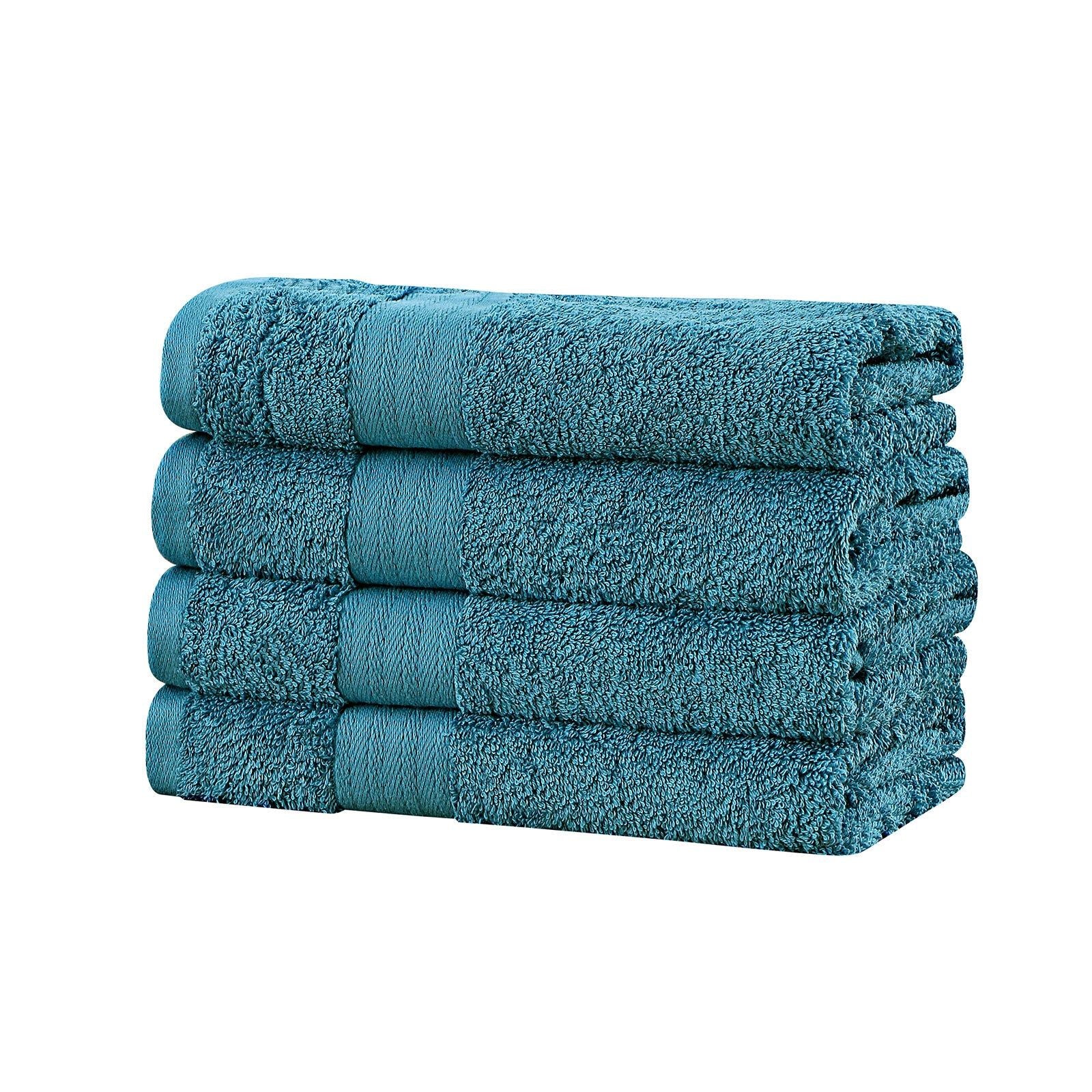 Linenland 4-Piece Cotton Bath Towel Set - Soft & Absorbent Hand Towels in Blue - Perfect for Bathroom, Spa & Guest Use