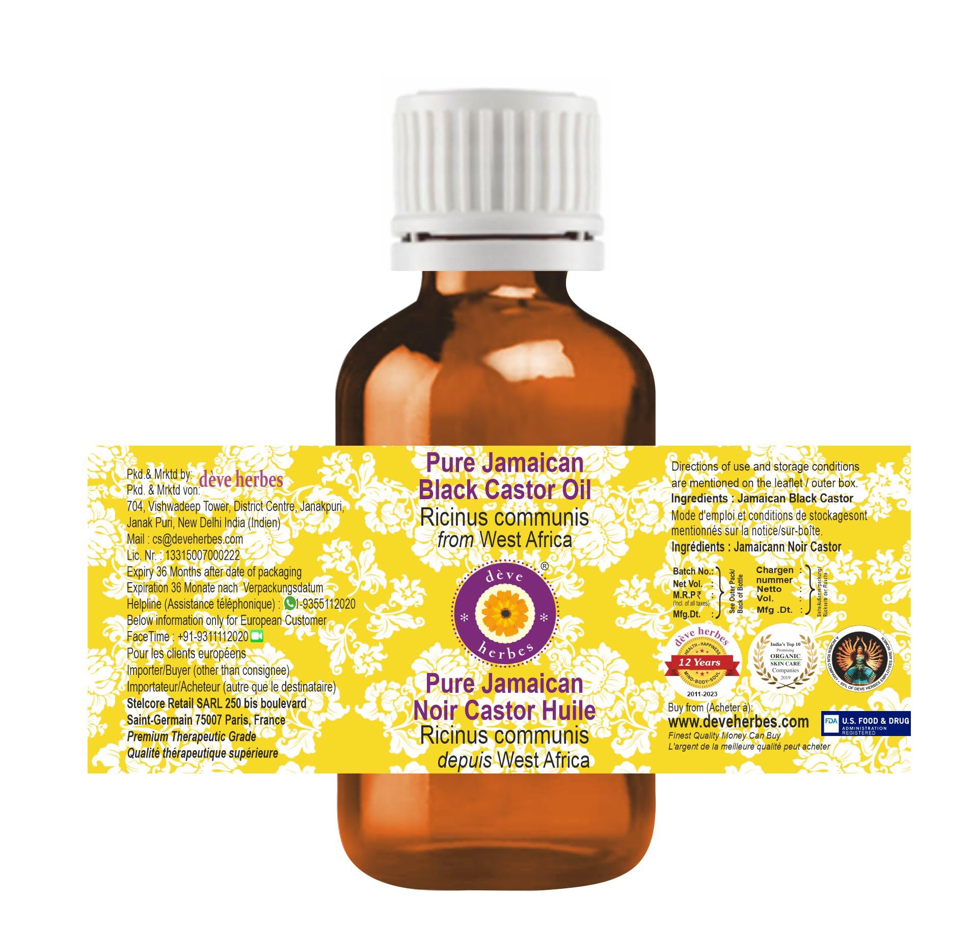 Pure Jamaican Black Castor Oil (Ricinus communis) - 100% Natural Therapeutic Grade Hair Growth Treatment - 10ml Bottle for Thicker Hair, Stronger Eyelashes & Healthy Scalp - Perfect for Natural Hair Care & DIY Beauty Recipes