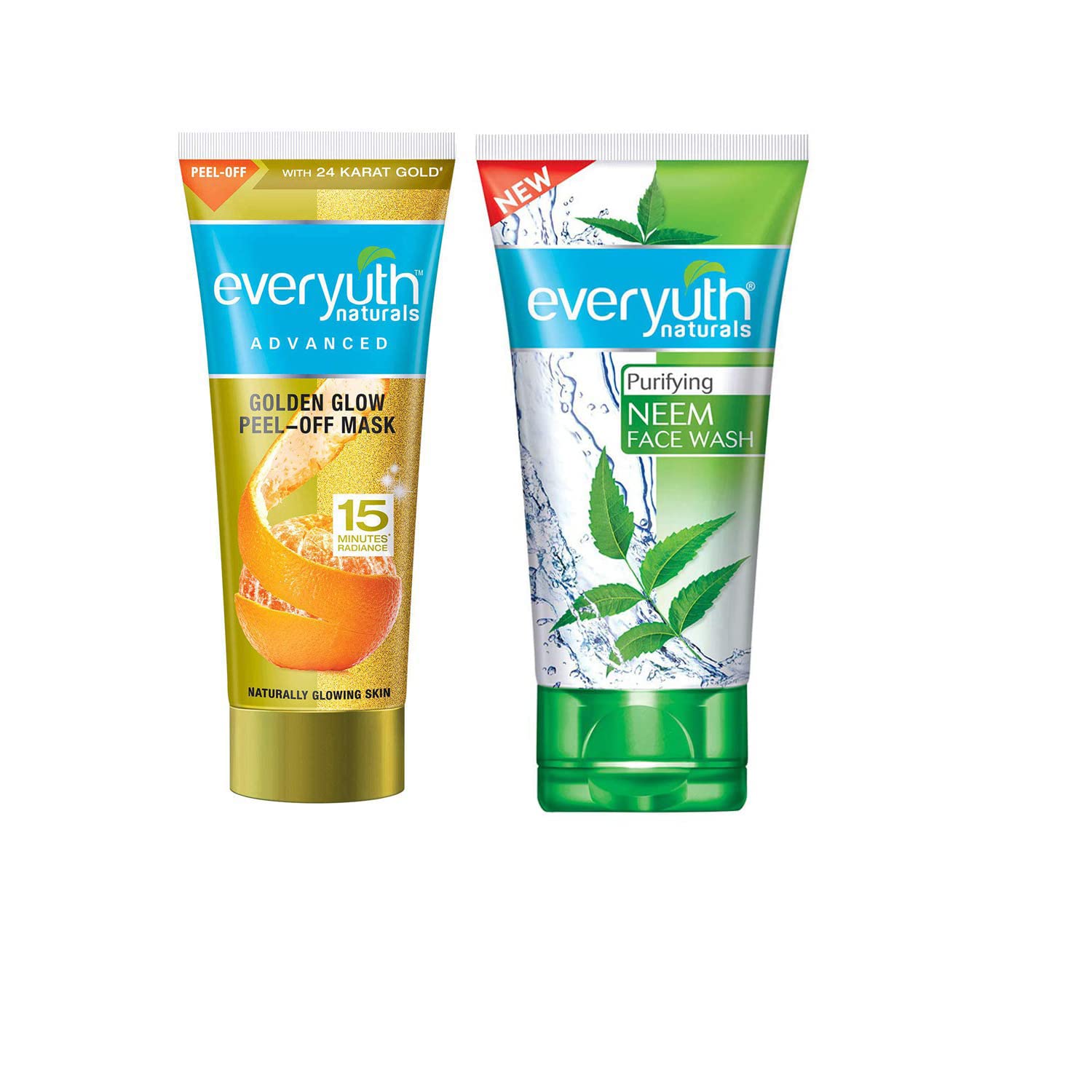 Everyuth Advanced Golden Glow Peel-off Mask & Purifying Neem Face Wash Combo Pack - 50gm Each | Deep Cleansing & Brightening Skincare Set for Glowing Skin | Perfect for Daily Face Care & Acne Treatment