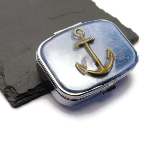 Anchor Pill Box - Nautical Themed Medication Holder for Travel & Daily Use | Blue Bronze Pirate Sailor Mint Case | Perfect Ship Holiday Gift Idea for Men & Women