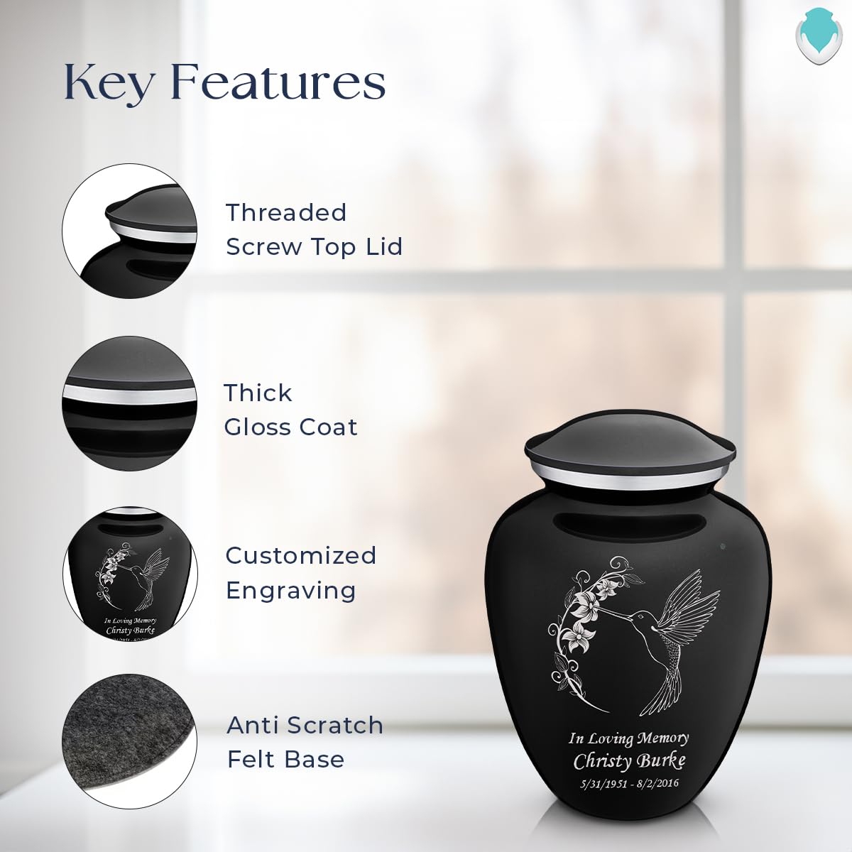 Personalized Hummingbird Cremation Urn for Ashes - Small Funeral Urn for Women & Men - Holds 44 lbs - Memorial Keepsake for Loved Ones - Perfect for Home Display, Memorial Services & Quiet Remembrance