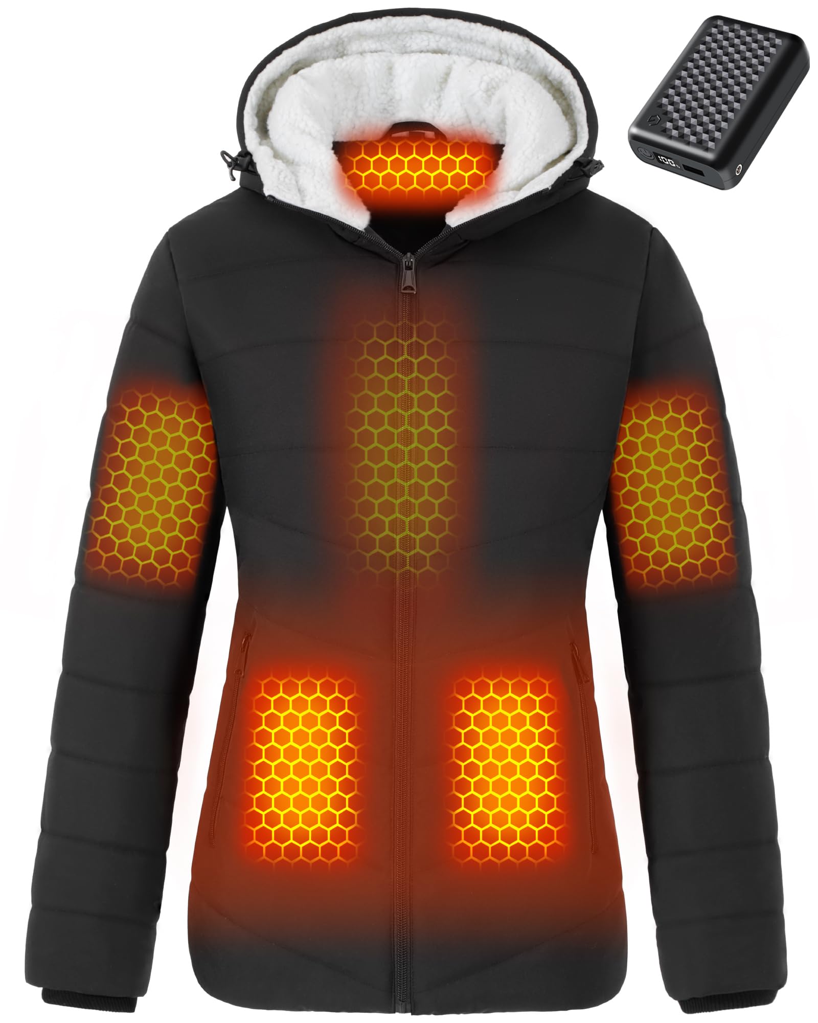 Graphene Heated Jacket for Women - 12V Fast Charging, 18400mAh Large Battery - Winter Warm Coat for Outdoor Activities, Skiing, Camping & Hiking