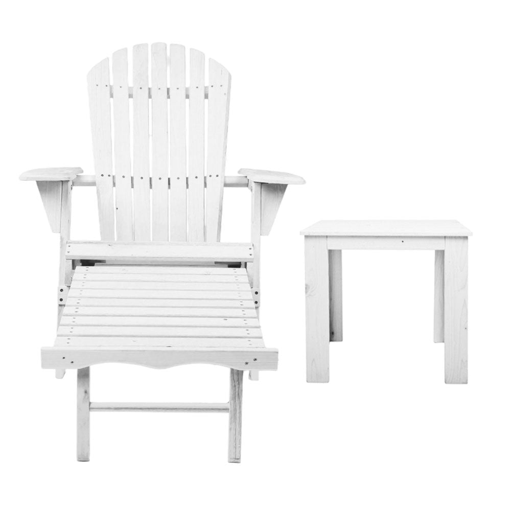 3-Piece White Wooden Adirondack Outdoor Table and Chairs Set - Perfect for Patio, Garden, Beach & Sun Lounge Relaxation