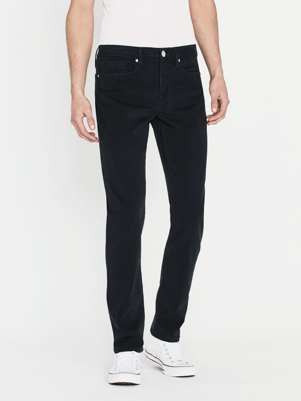 L'Homme Slim Fit Brushed Twill Pants in Navy Blue - Perfect for Business Casual & Office Wear