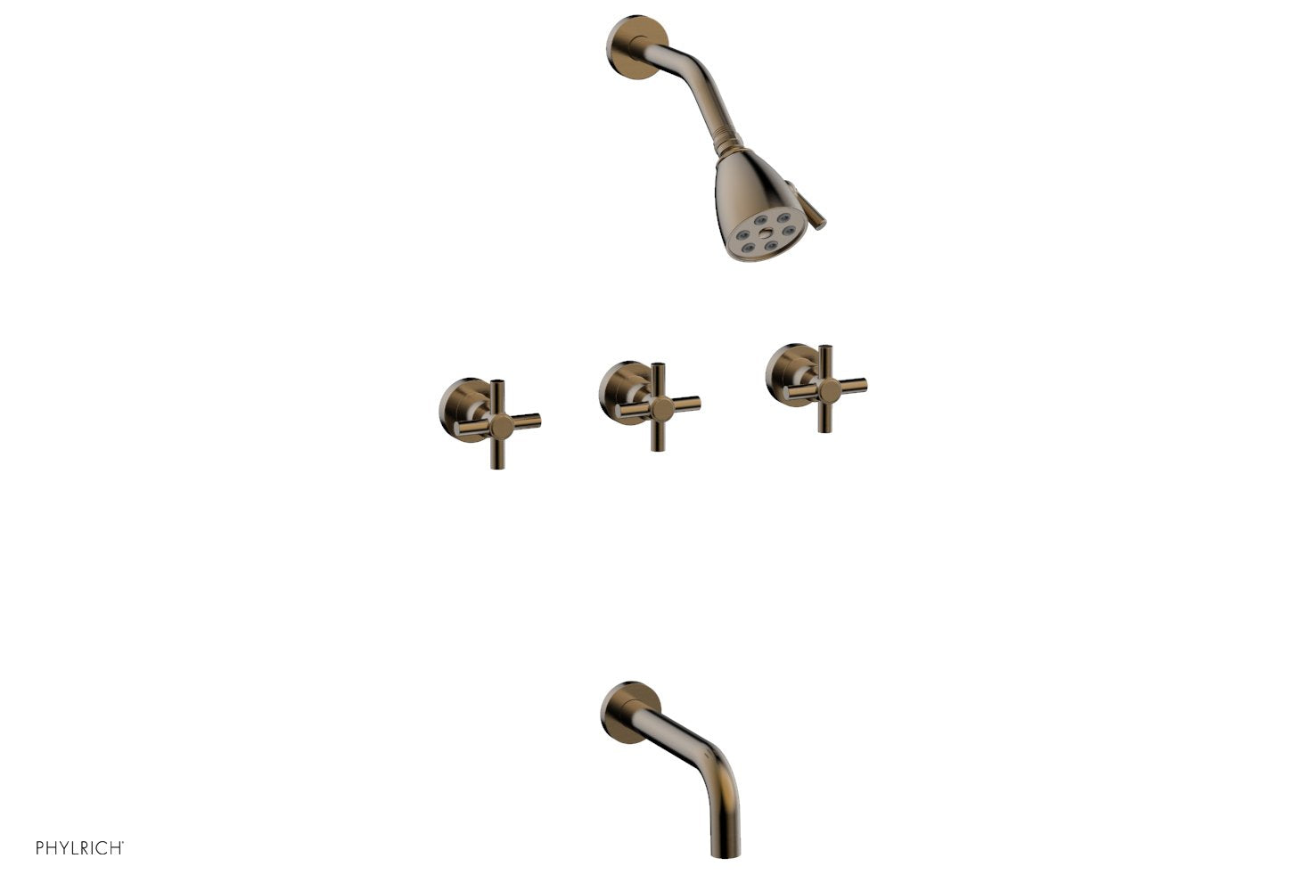 D2134 Basic Three Handle Tub and Shower Faucet Set - 7 1/2 Inch Spout with Tubular Cross Handles - Perfect for Bathroom Renovation and Home Upgrade
