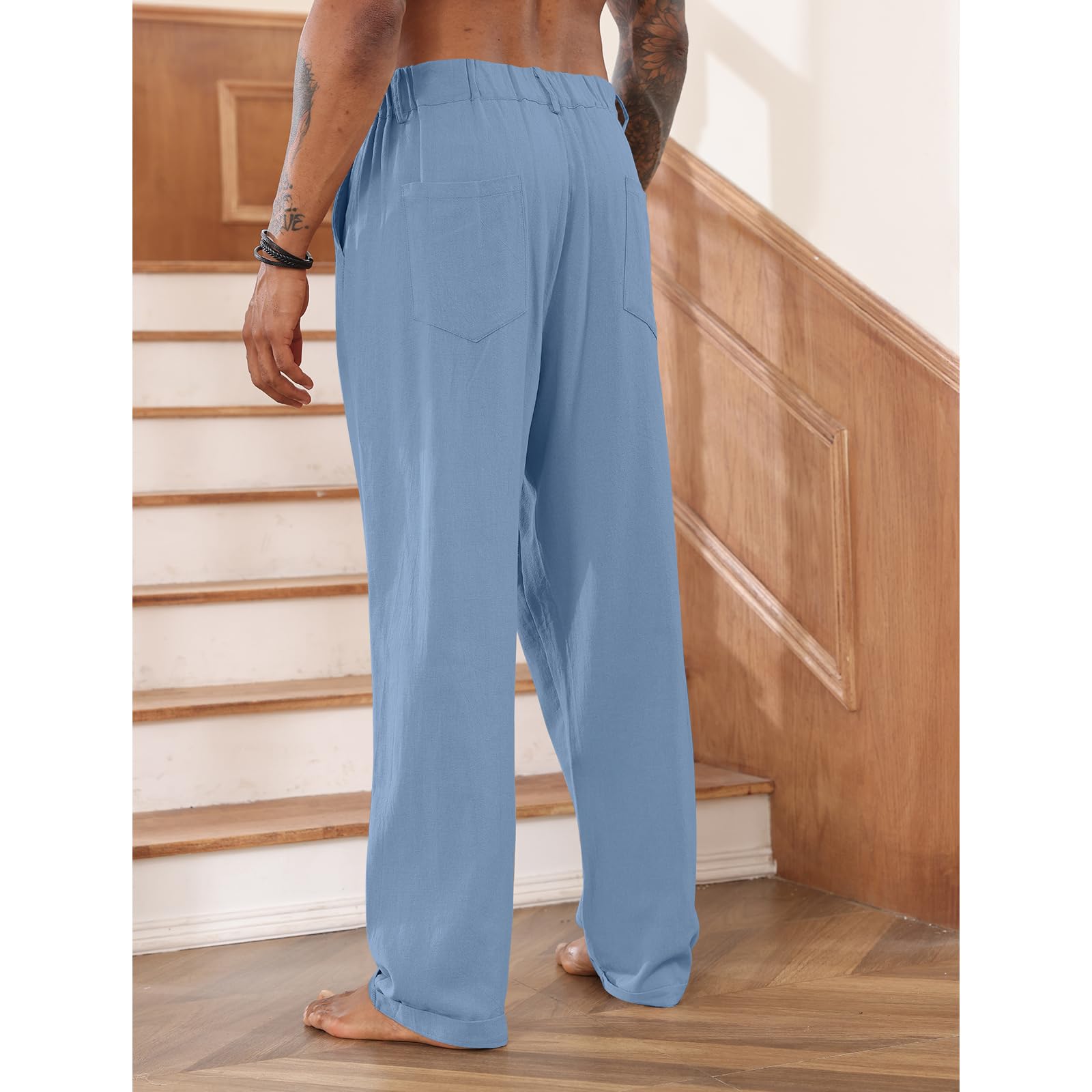 Men's Cotton Linen Pants with Elastic Drawstring Waist - Casual Loose Fit Yoga Beach Pants for Summer, Travel & Lounge Wear