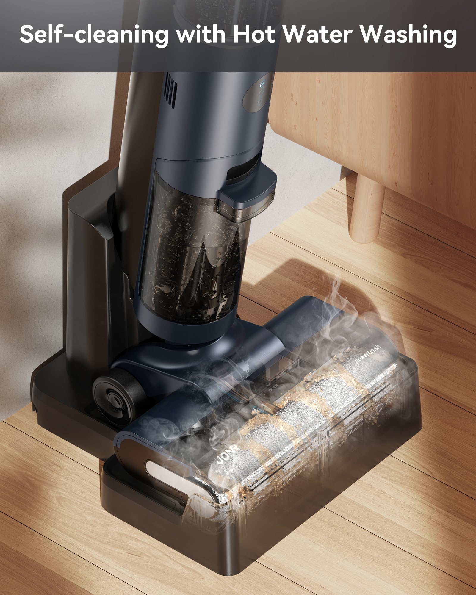 JONR ED12 PRO Cordless Wet Dry Vacuum Cleaner - 2-in-1 Vacuum and Mop with Hot Air Drying, Self-Cleaning Function, Dual-Side Edge Cleaning, LED Display & Voice Guidance | Perfect for Hardwood Floors, Tile, Carpet Cleaning in Home, Office Use