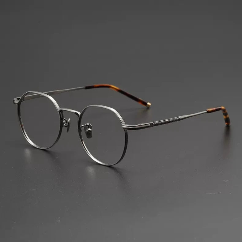 Unisex Black Titanium Polygon Round Full Rim Eyeglasses 14919 - Stylish & Durable for Work, Reading & Everyday Wear