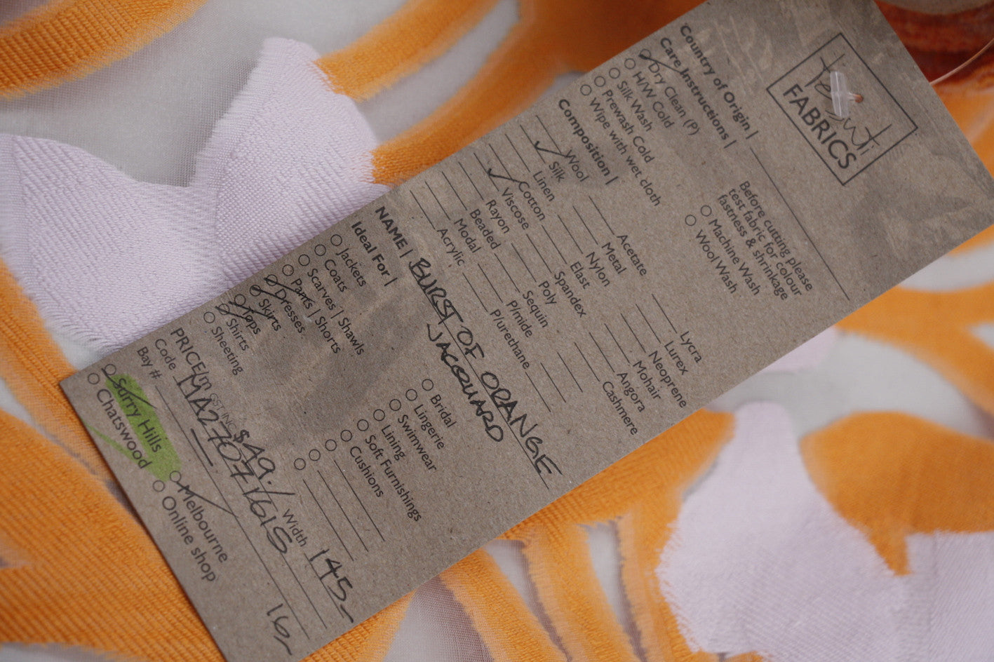 Burst Of Orange Jacquard Organza Fabric - Elegant & Durable Material for Wedding Decor, Table Runners, and DIY Craft Projects