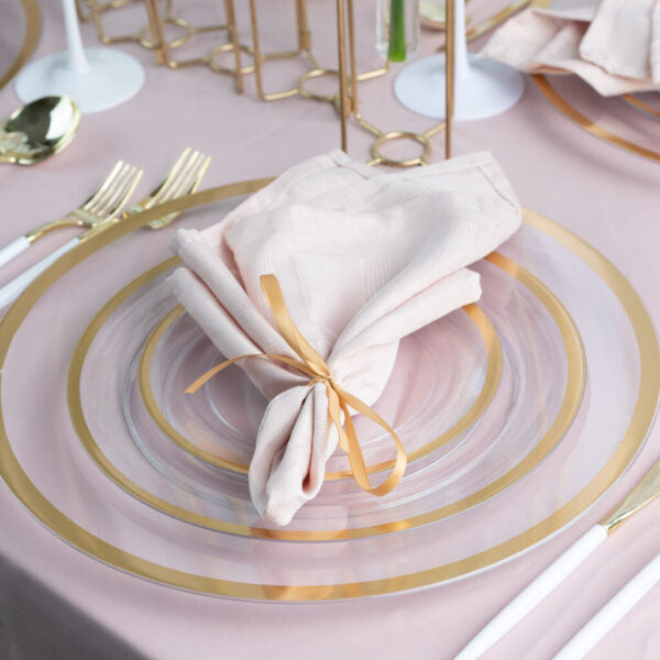 32-Piece Clear and Gold Rim Plastic Dinnerware Set for 16 Guests - Elegant Disposable Plates, Cups & Cutlery for Parties, Weddings & Outdoor Events