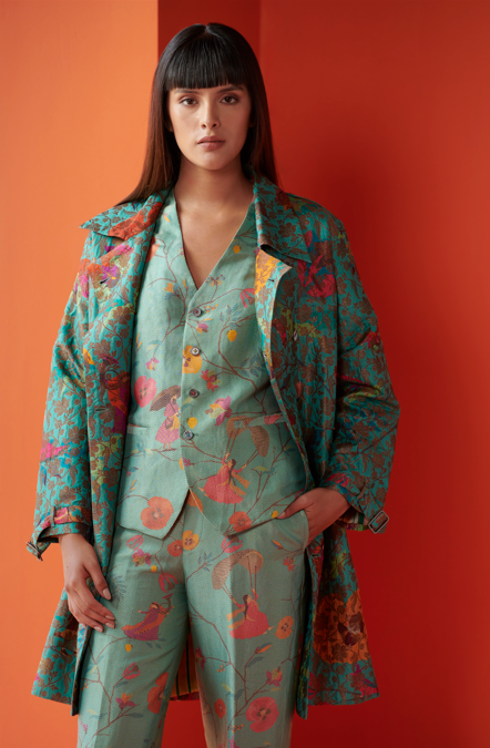 Elegant Aqua Silk Brocade Vest Coat for Women - Perfect for Weddings, Parties & Special Occasions