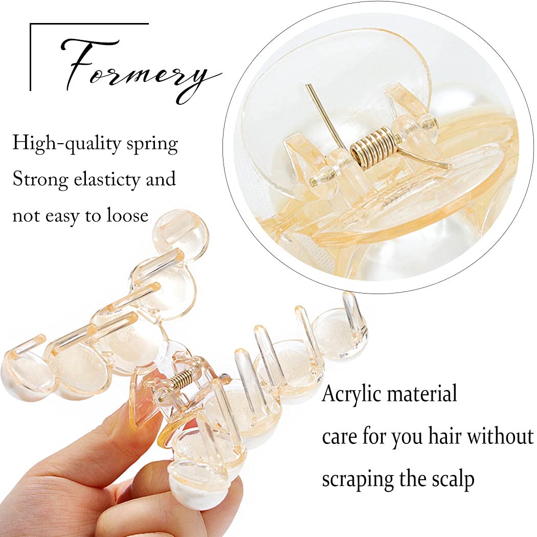 Pearl Hair Clips 4PCS - Acrylic Jaw Clamps for Thick & Curly Hair - Women's Hair Accessories for Party & Daily Use