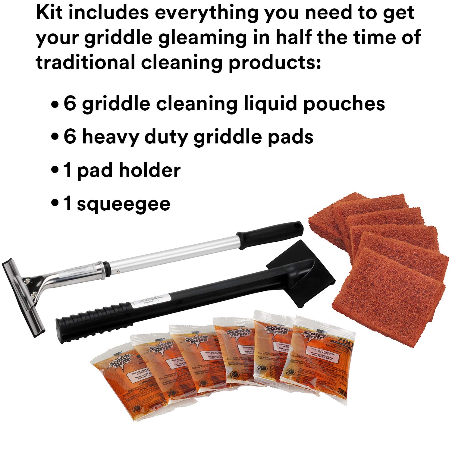 3M Scotch-Brite Heavy Duty Griddle Cleaning System - Quick Clean in 3-5 Minutes, Removes Baked-On Food & Cooking Oils - Safe for Hot or Cool Griddles - Orange (1 Pack) - Perfect for Restaurant, Food Truck & Home Kitchen Griddle Maintenance