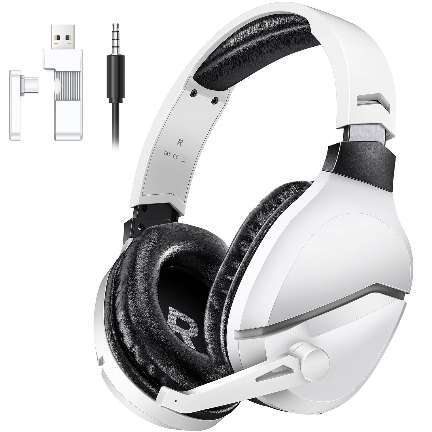 Wireless Gaming Headset with Noise Canceling Mic for PS5, PC, PS4 - 2.4G/Bluetooth Headphones with USB & Type-C - Wired Mode for Gamecube Controller - Perfect for Competitive Gaming & Streaming