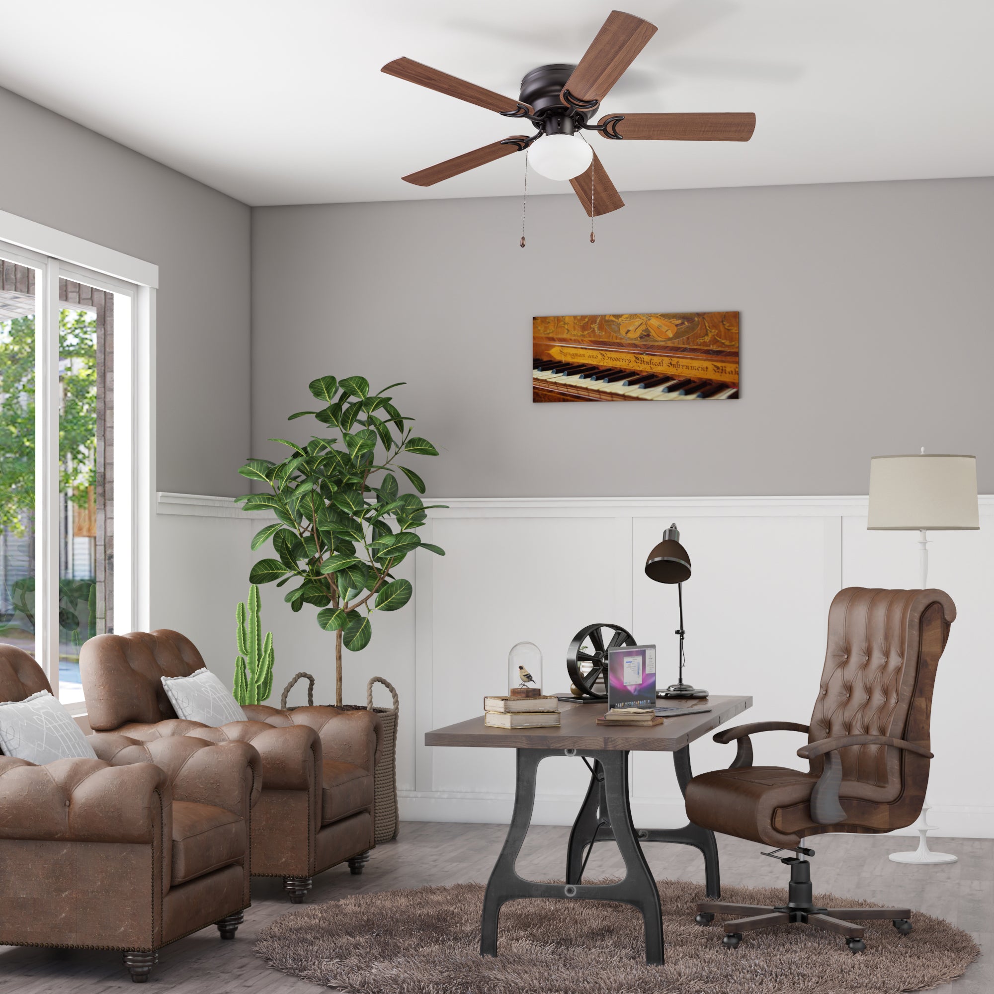 44 Inch Alvina Bronze Ceiling Fan with Pull Chain - Modern Indoor Cooling for Living Room, Bedroom, and Office